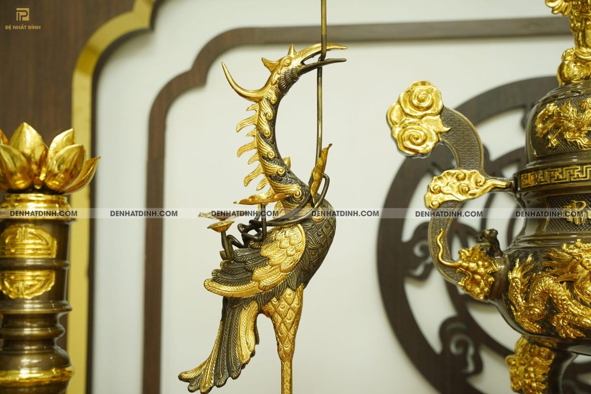 Bộ đỉnh đồng ngũ sự cao 66cm khắc 3 chữ Phụng Gia Tiên kèm 8 món phụ kiện dát vàng điểm - Ảnh 6