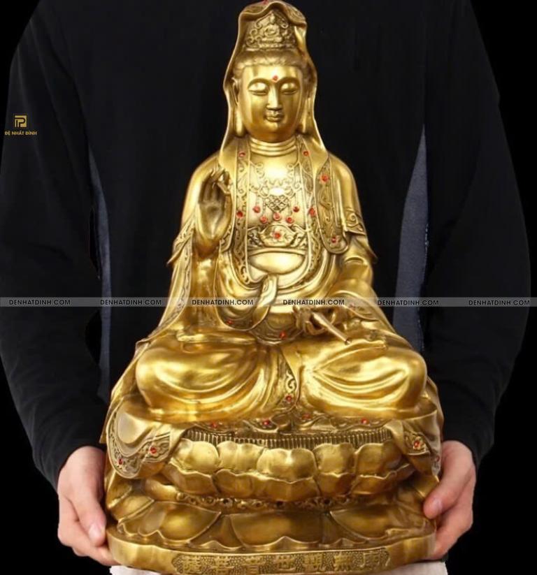 Tượng phật bà quan âm bằng đồng đỏ cao 40cm