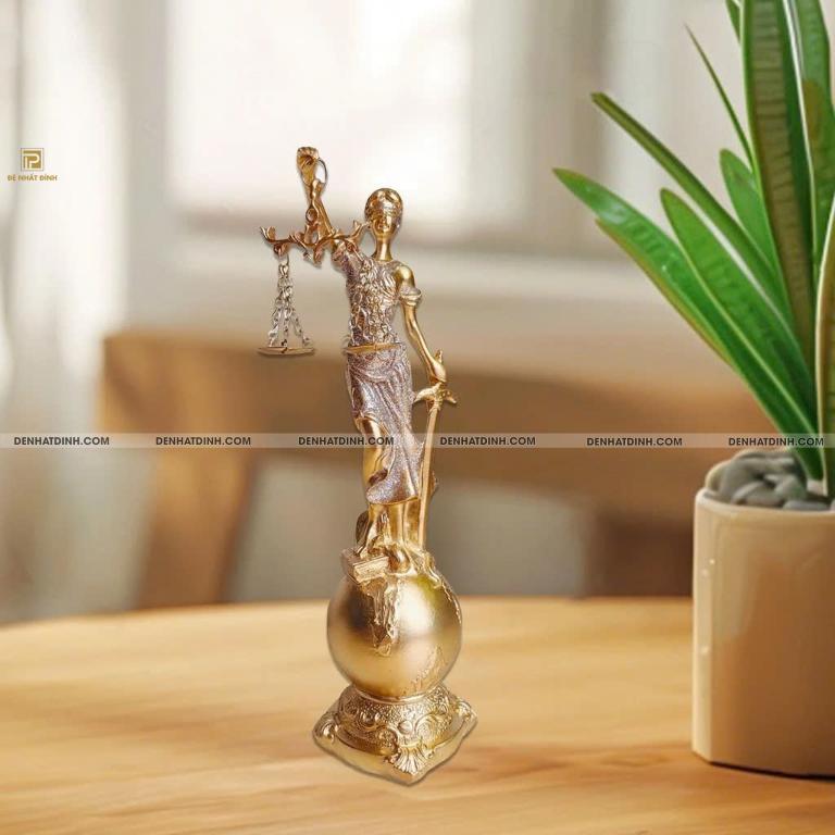 Bức tượng đồng nữ thần công lý áo phủ kim tuyến
