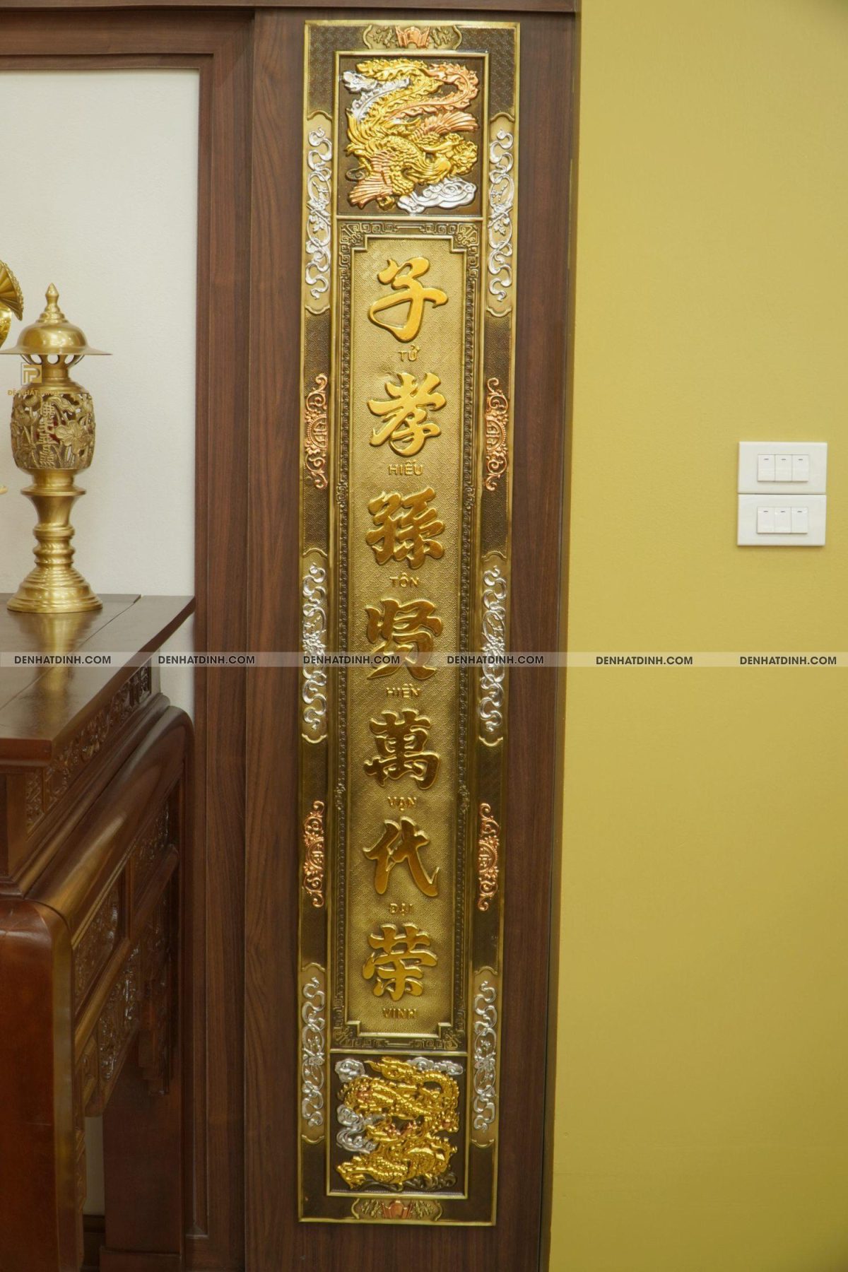 Hoành phi đại tư câu đối bằng đồng dát vàng, bạc - Ảnh 3