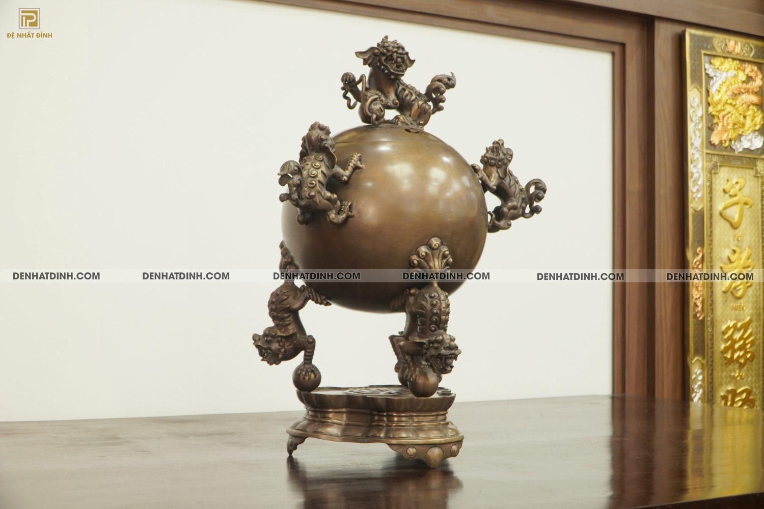 Đỉnh bóng thất lân vờn cầu bằng đồng hun nâu 56cm - Ảnh 2