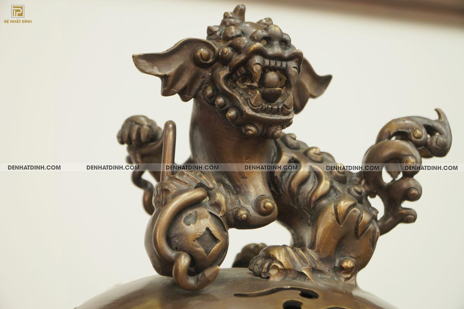 Đỉnh bóng thất lân vờn cầu bằng đồng hun nâu 56cm - Ảnh 3