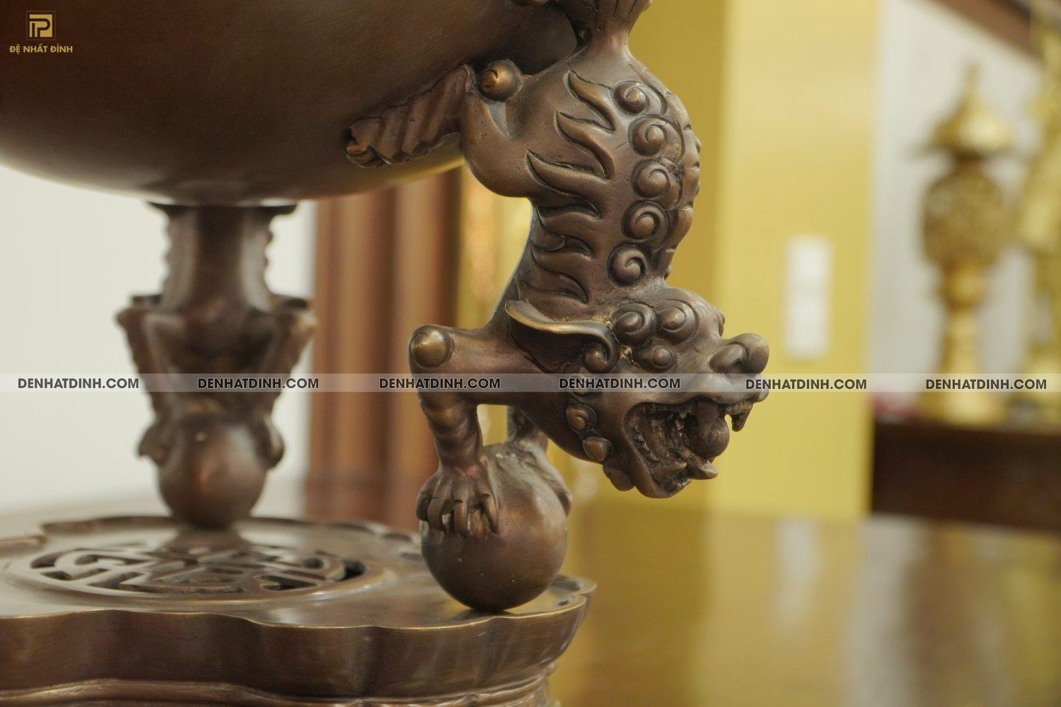 Đỉnh bóng thất lân vờn cầu bằng đồng hun nâu 56cm - Ảnh 8