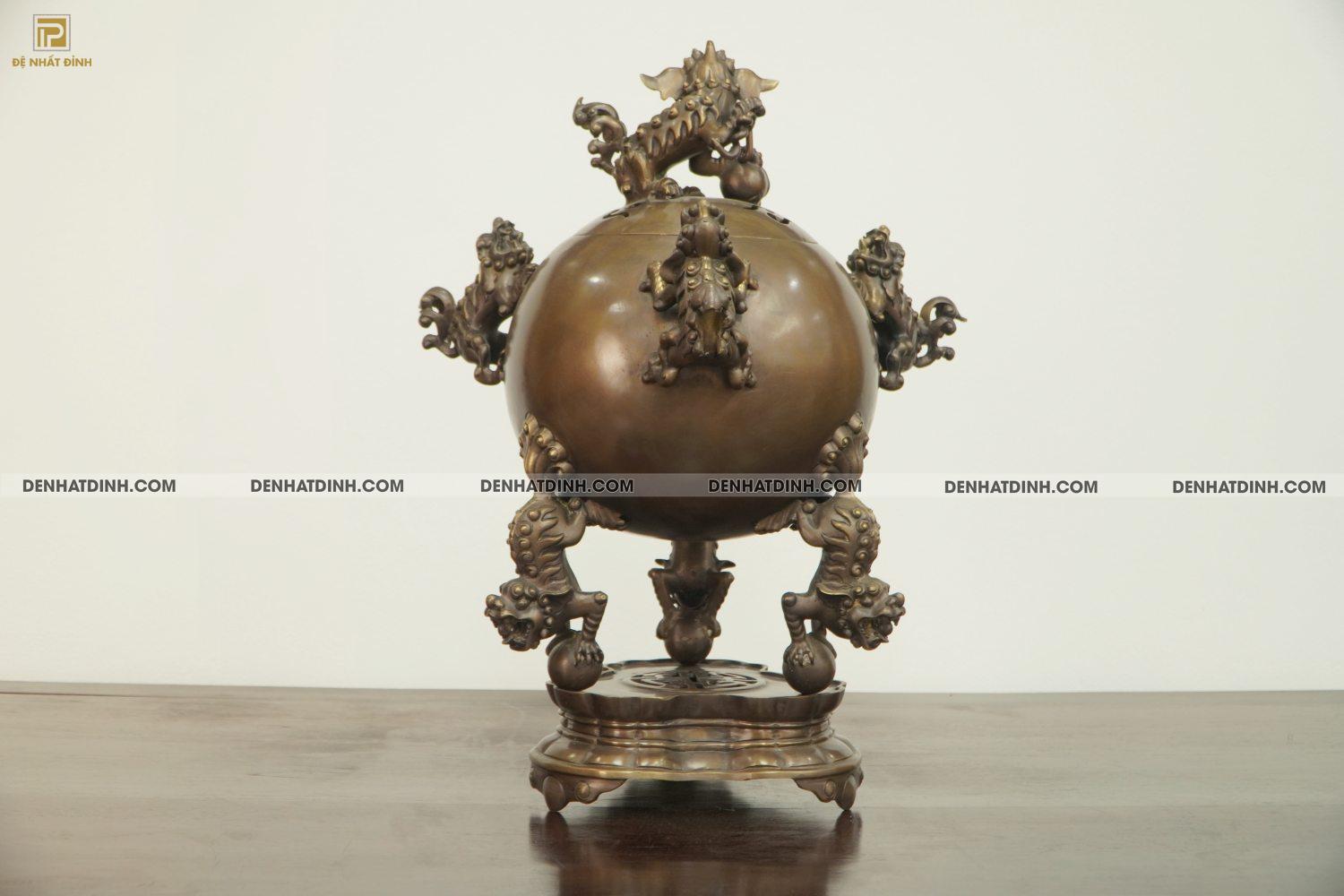 Đỉnh bóng thất lân vờn cầu bằng đồng hun nâu 56cm - Ảnh 5