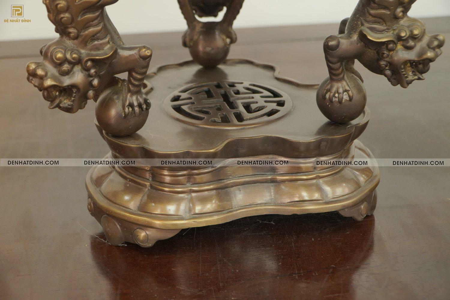 Đỉnh bóng thất lân vờn cầu bằng đồng hun nâu 56cm - Ảnh 7