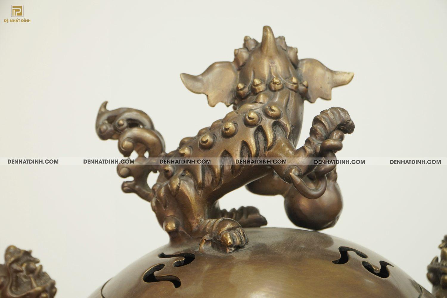 Đỉnh bóng thất lân vờn cầu bằng đồng hun nâu 56cm - Ảnh 4