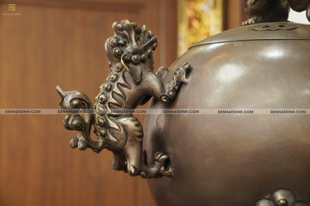 Đỉnh bóng thất lân vờn cầu hun nâu đen bóng 56cm bằng đồng - Ảnh 4