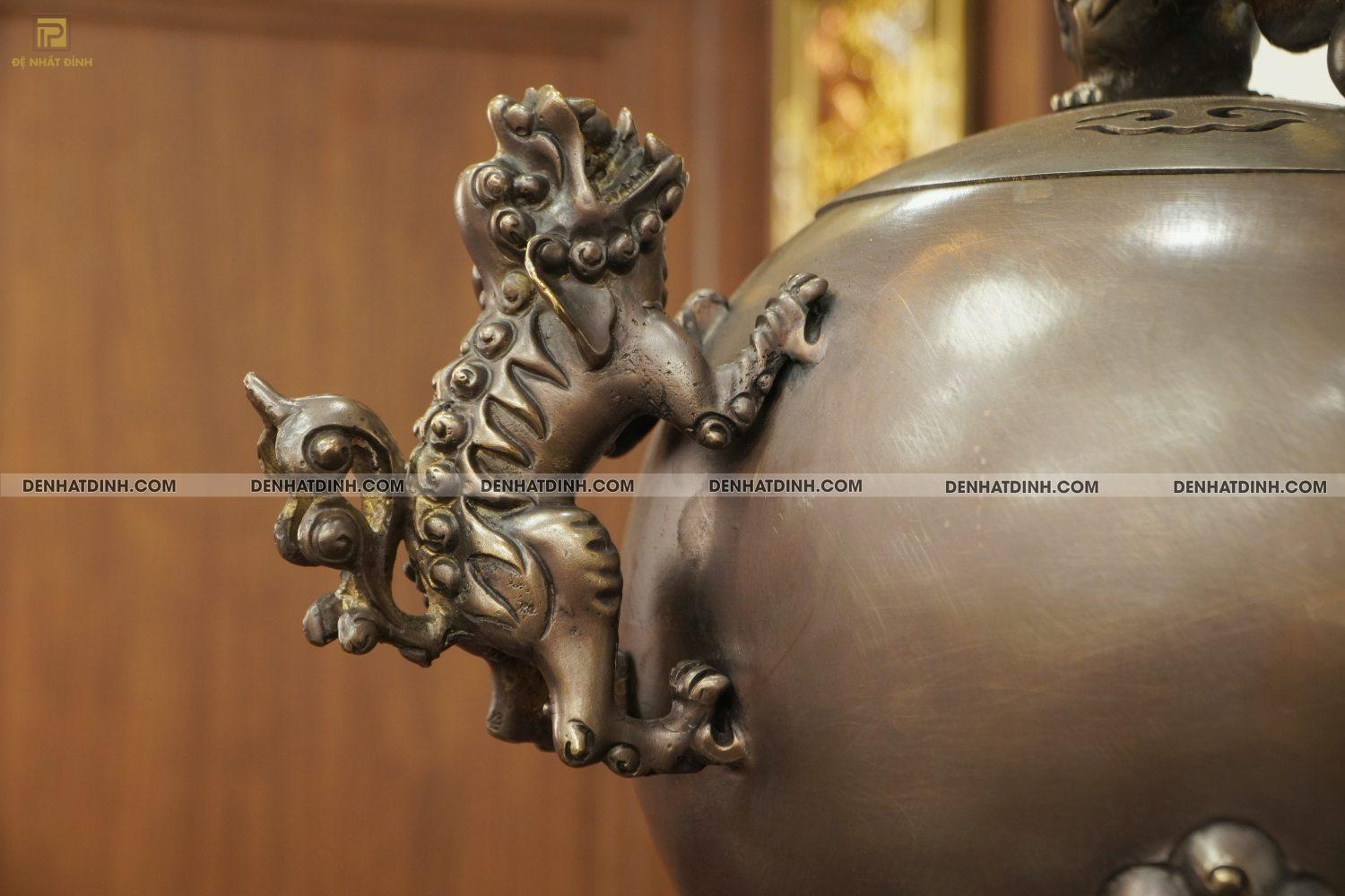 Đỉnh bóng thất lân vờn cầu hun nâu đen bóng 56cm bằng đồng - Ảnh 4