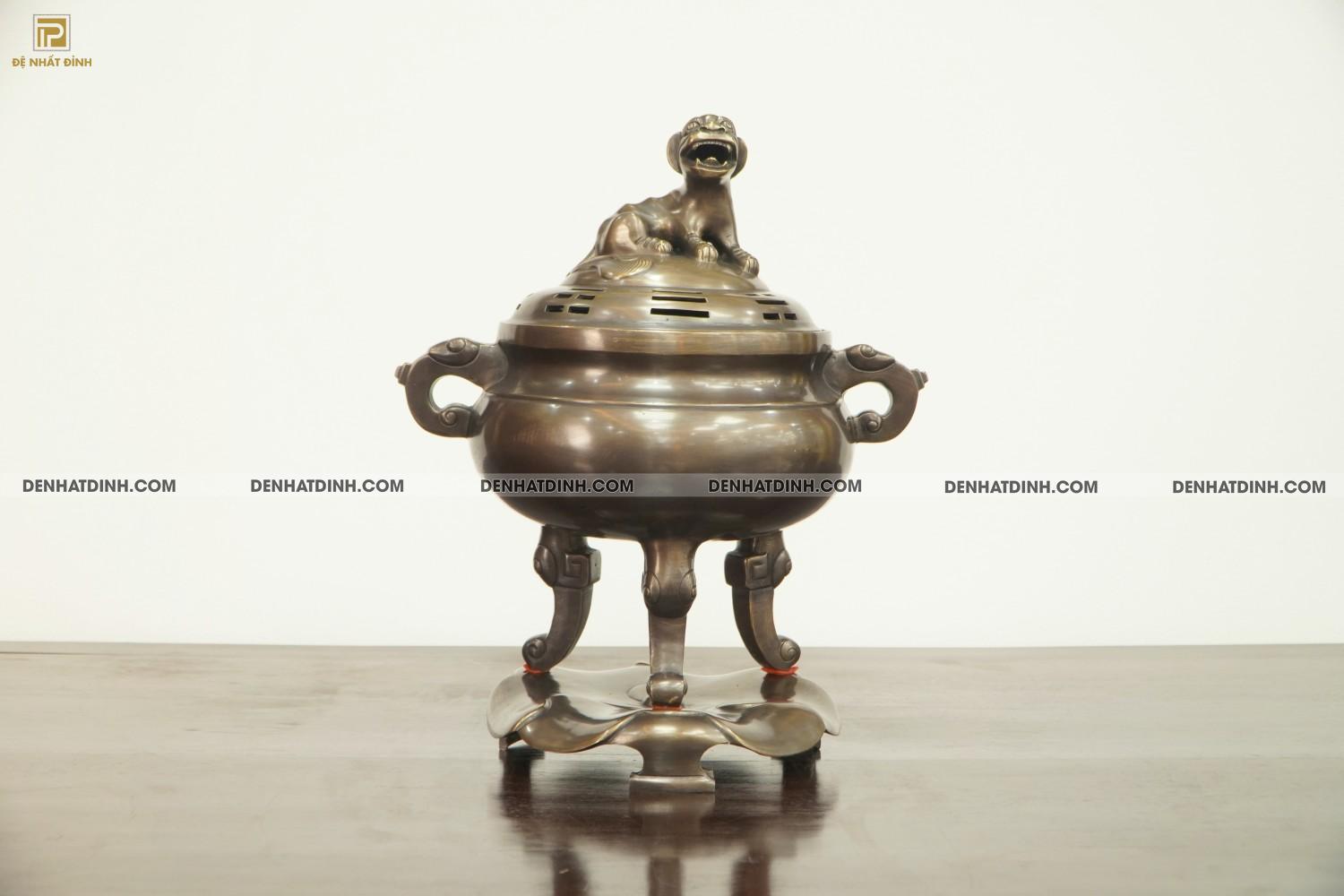 Lư đốt trầm bằng đồng hun cổ đen bóng 44cm