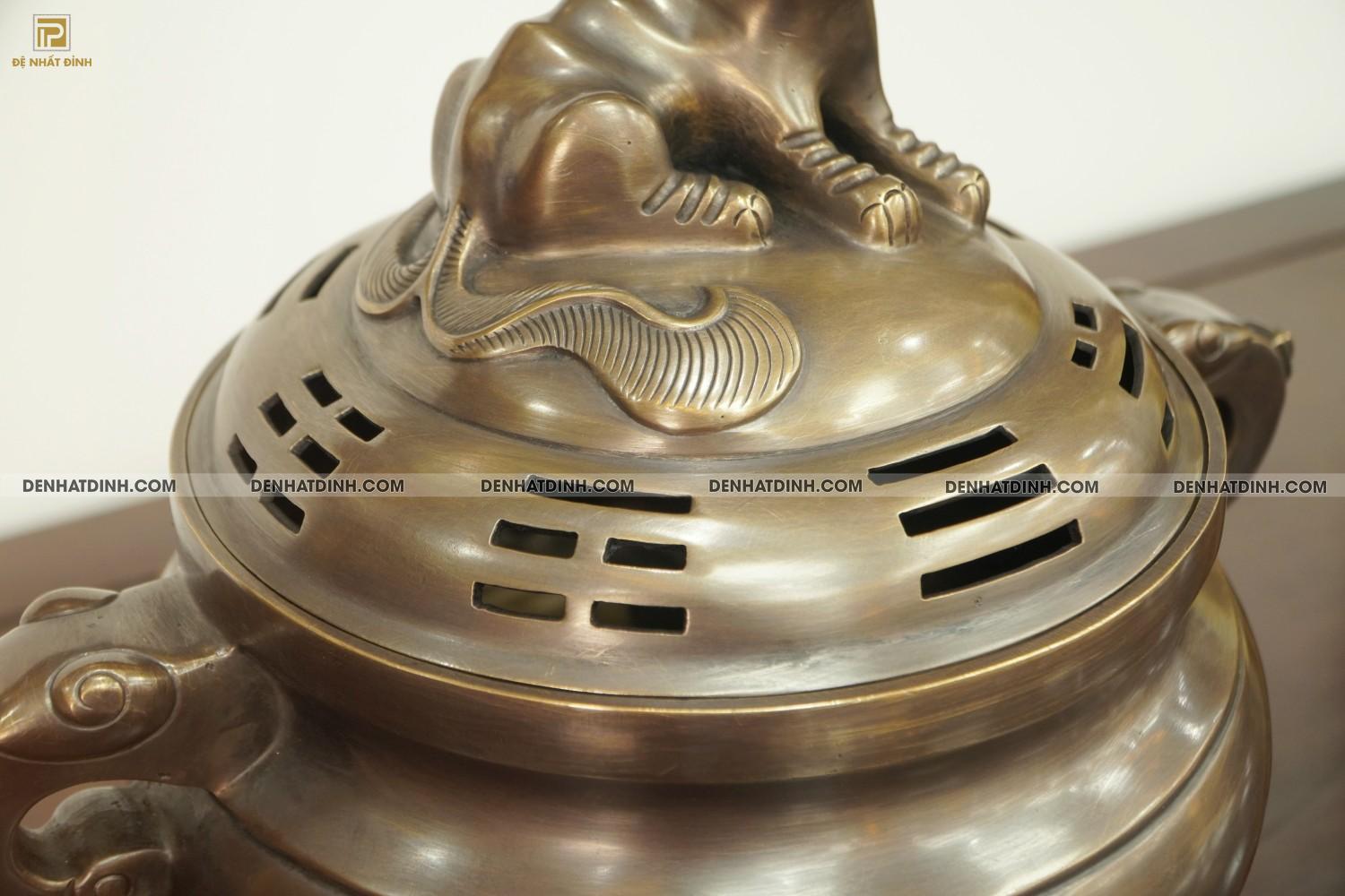 Lư đốt trầm bằng đồng hun cổ đen bóng 44cm - Ảnh 8