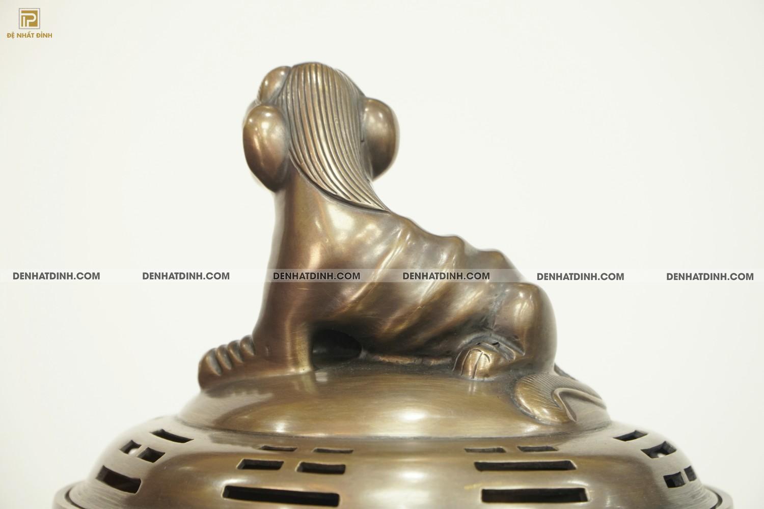 Lư đốt trầm bằng đồng hun cổ đen bóng 44cm - Ảnh 5