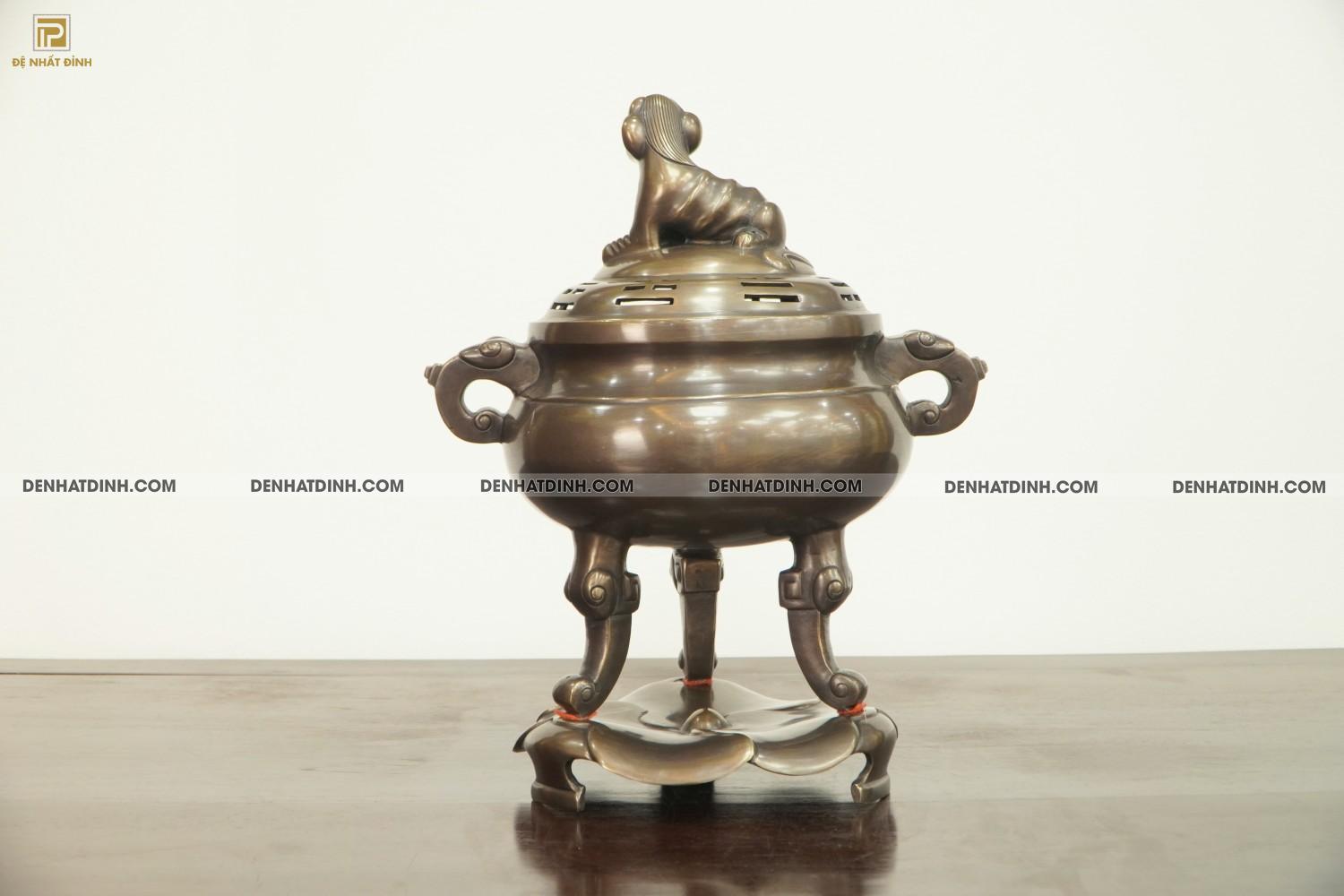 Lư đốt trầm bằng đồng hun cổ đen bóng 44cm - Ảnh 3