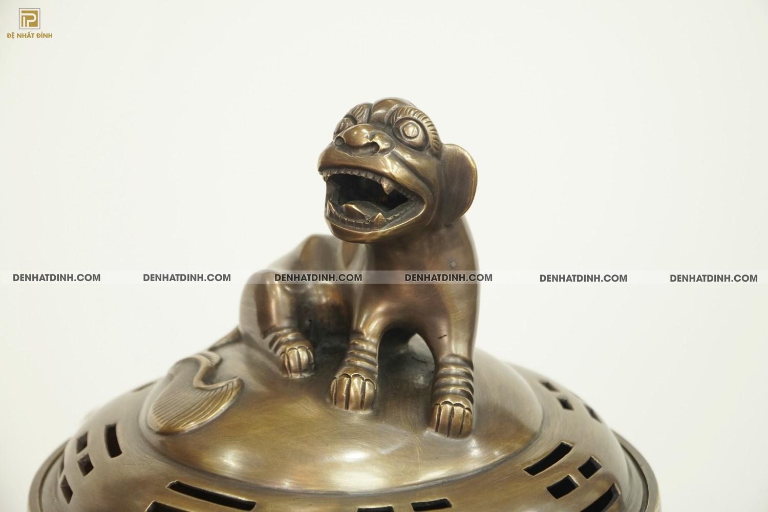 Lư đốt trầm bằng đồng hun cổ đen bóng 44cm - Ảnh 2