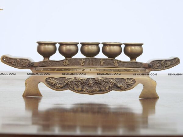 Khay chén 5 bằng đồng hun nâu cổ