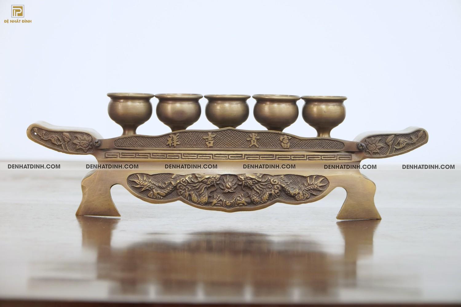 Khay chén 5 bằng đồng hun nâu cổ