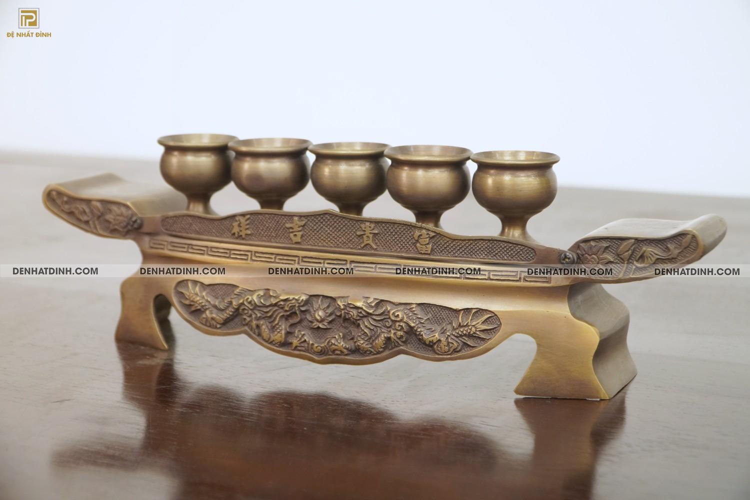 Khay chén 5 bằng đồng hun nâu cổ - Ảnh 5