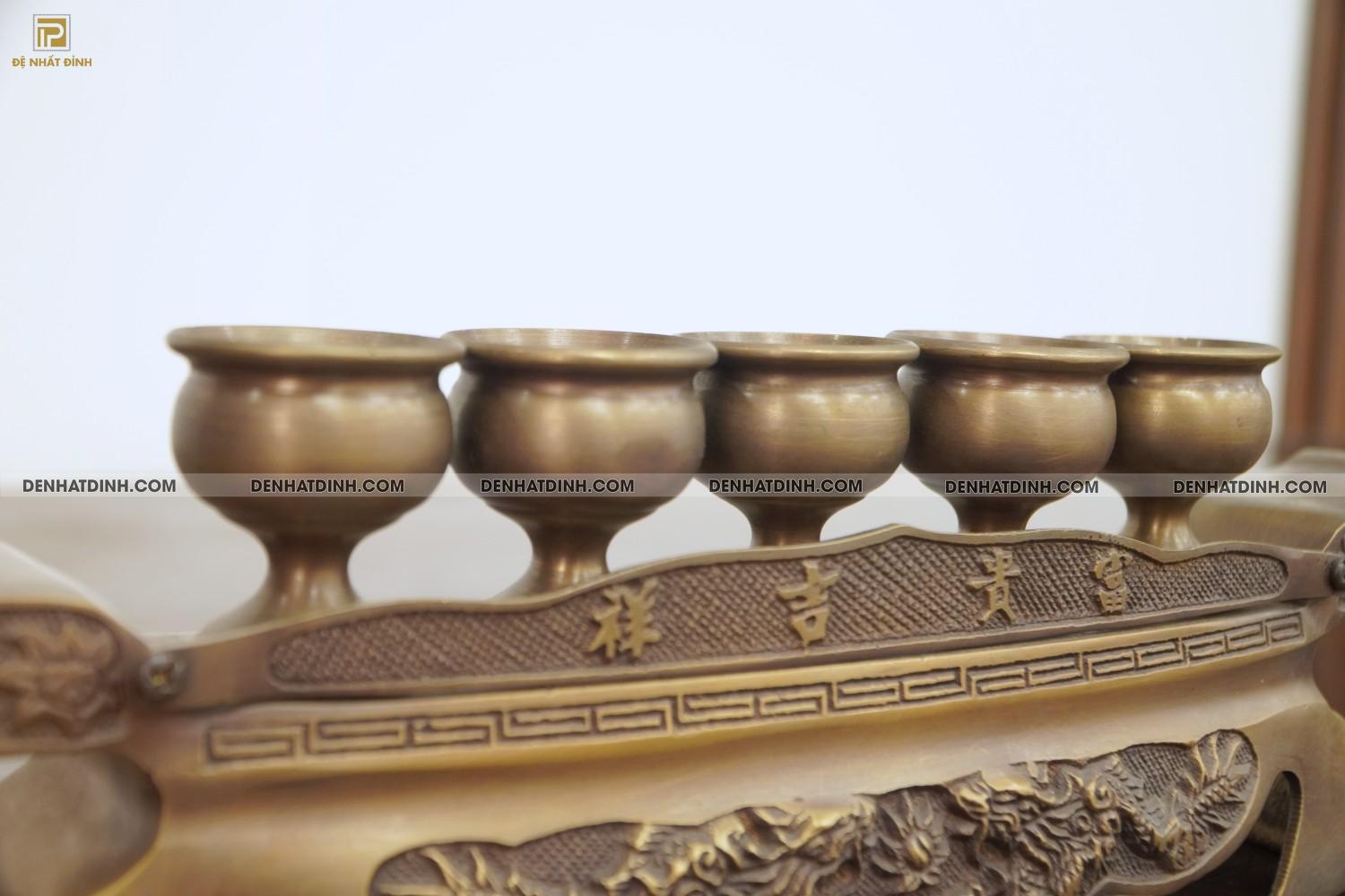 Khay chén 5 bằng đồng hun nâu cổ - Ảnh 4