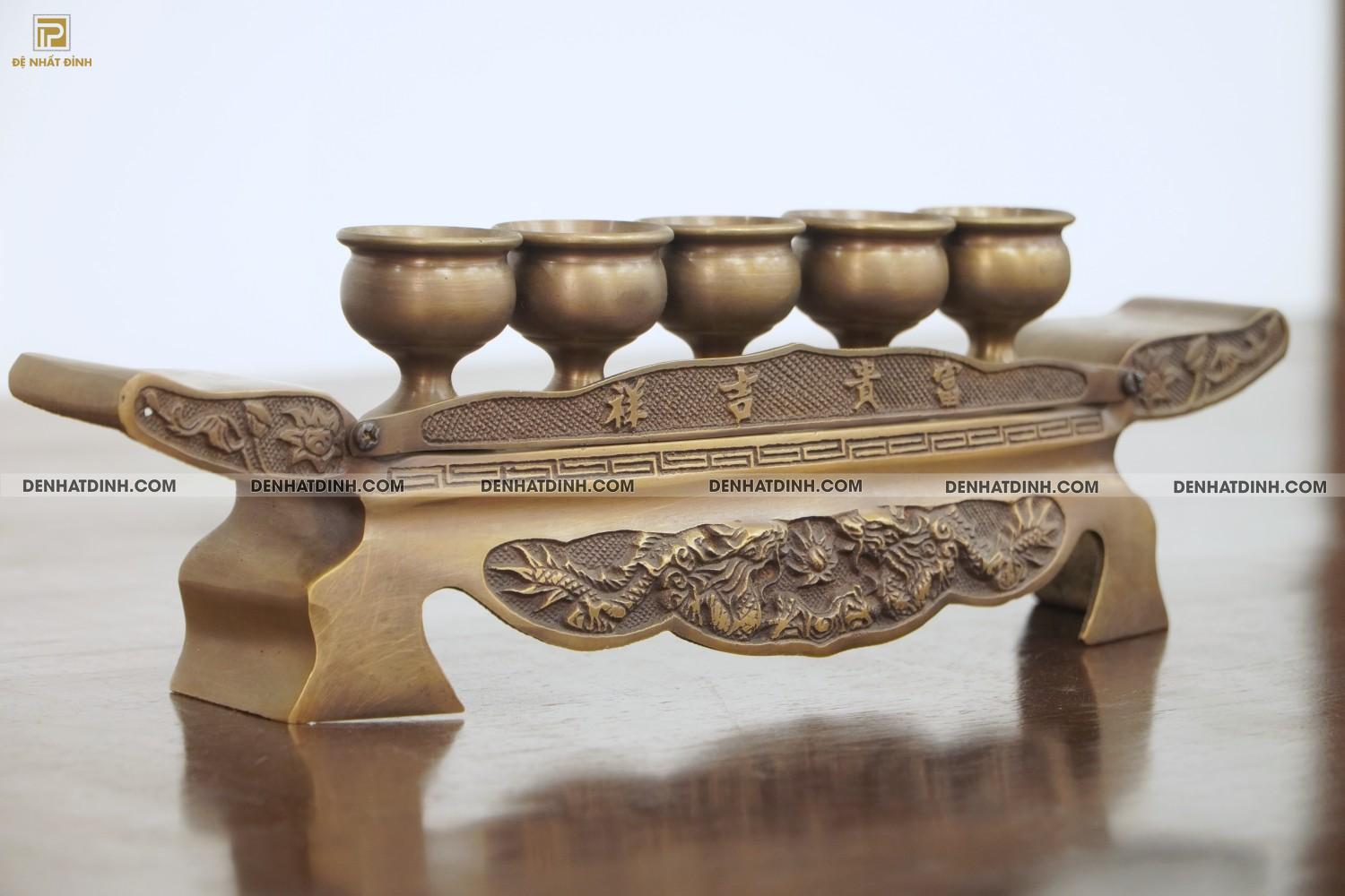 Khay chén 5 bằng đồng hun nâu cổ - Ảnh 3