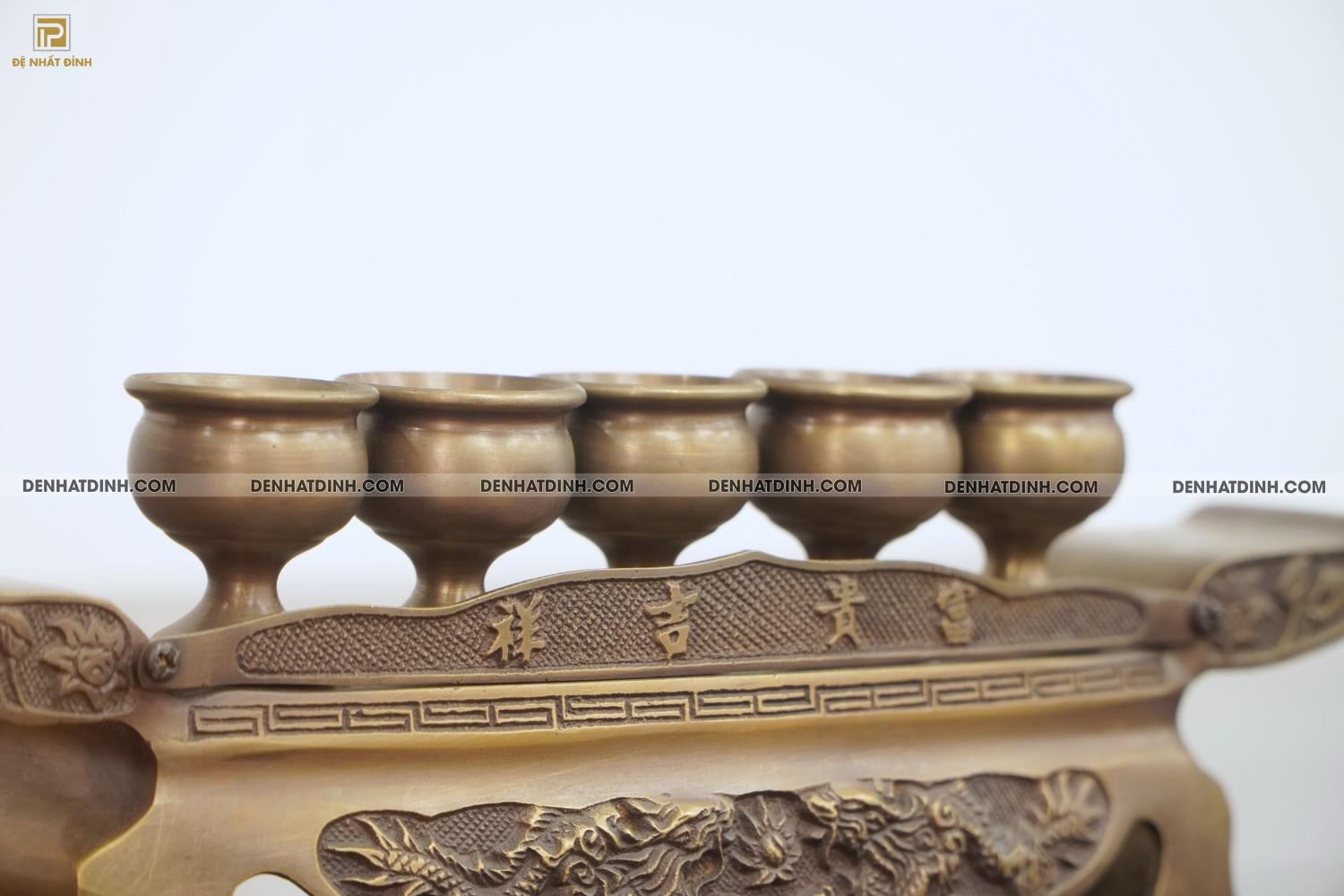 Khay chén 5 bằng đồng hun nâu cổ - Ảnh 2