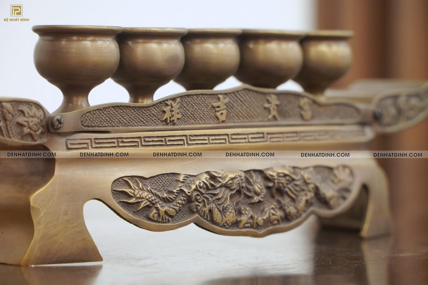 Khay chén 5 bằng đồng hun nâu cổ - Ảnh 14
