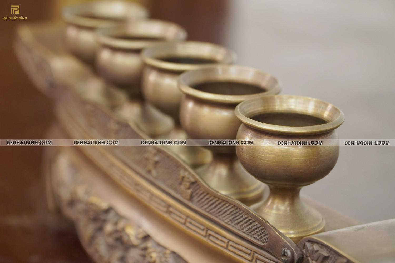 Khay chén 5 bằng đồng hun nâu cổ - Ảnh 8
