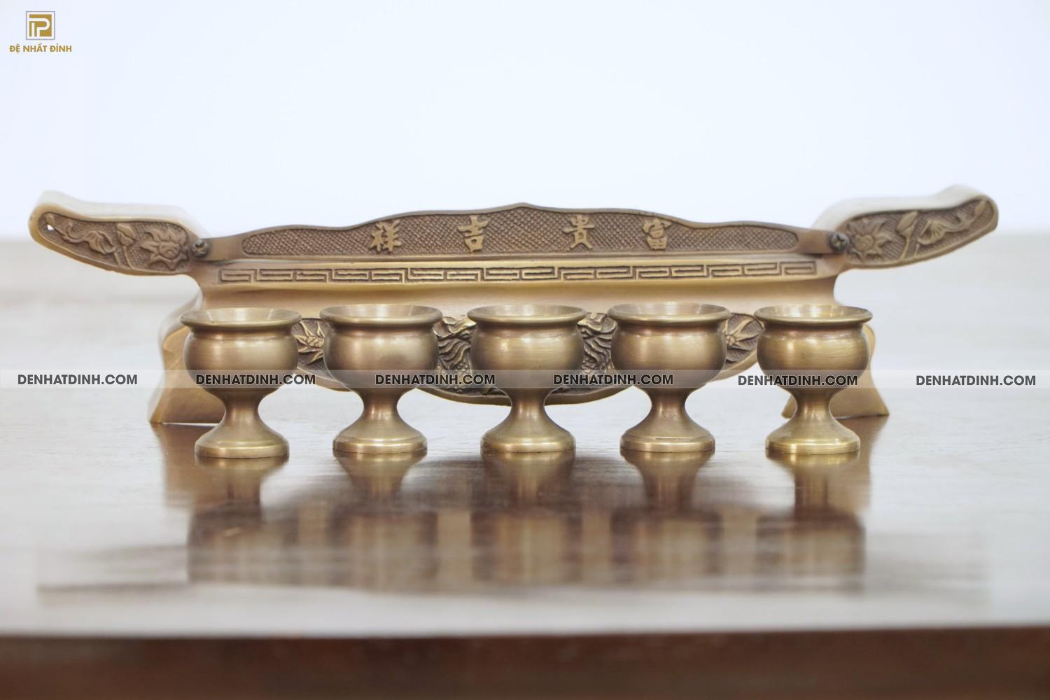 Khay chén 5 bằng đồng hun nâu cổ - Ảnh 7