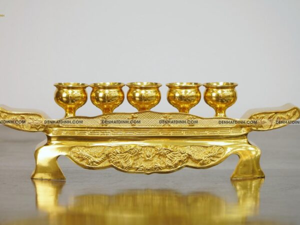 Khay chén 5 bằng đồng dát vàng 24k
