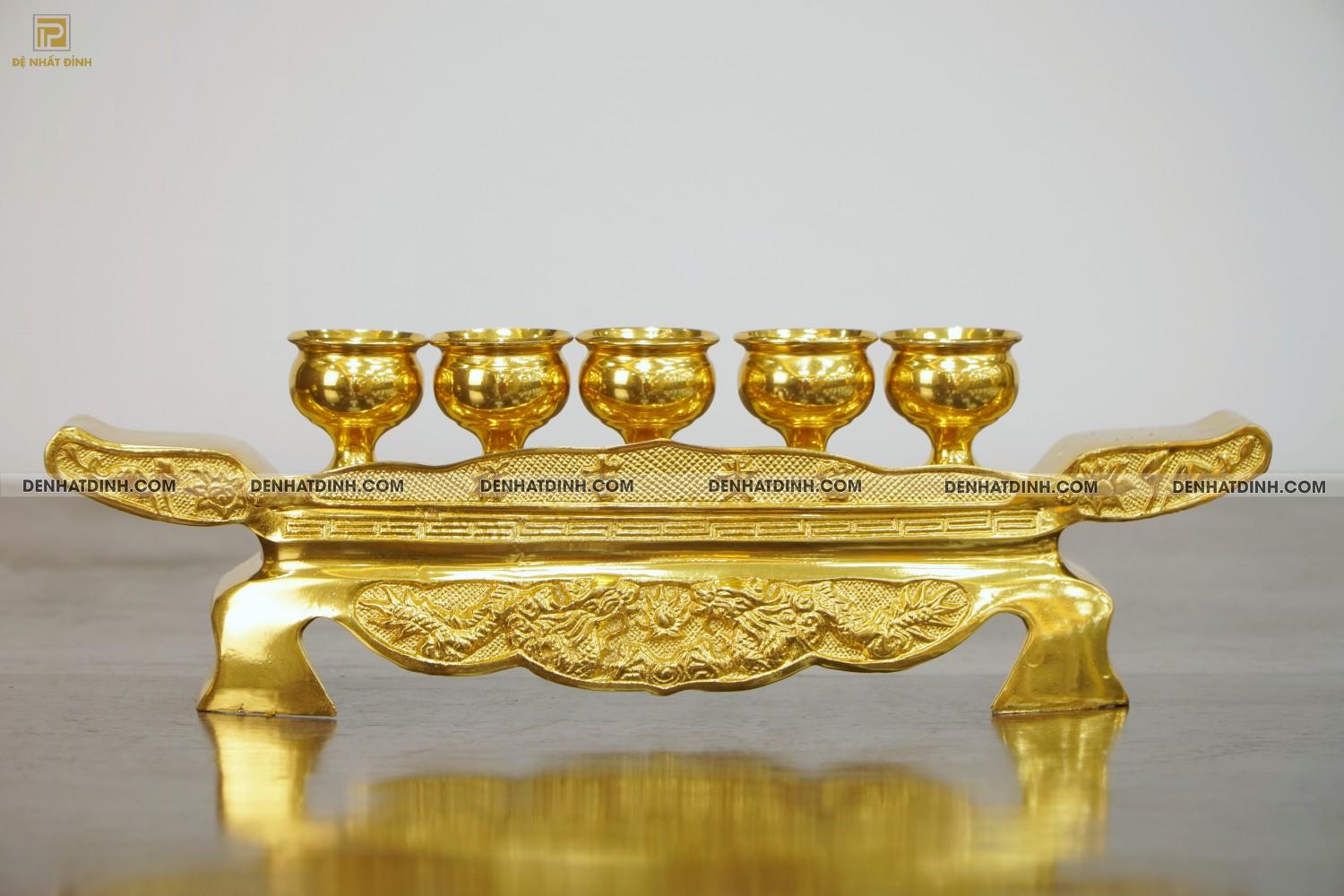 Khay chén 5 bằng đồng dát vàng 24k