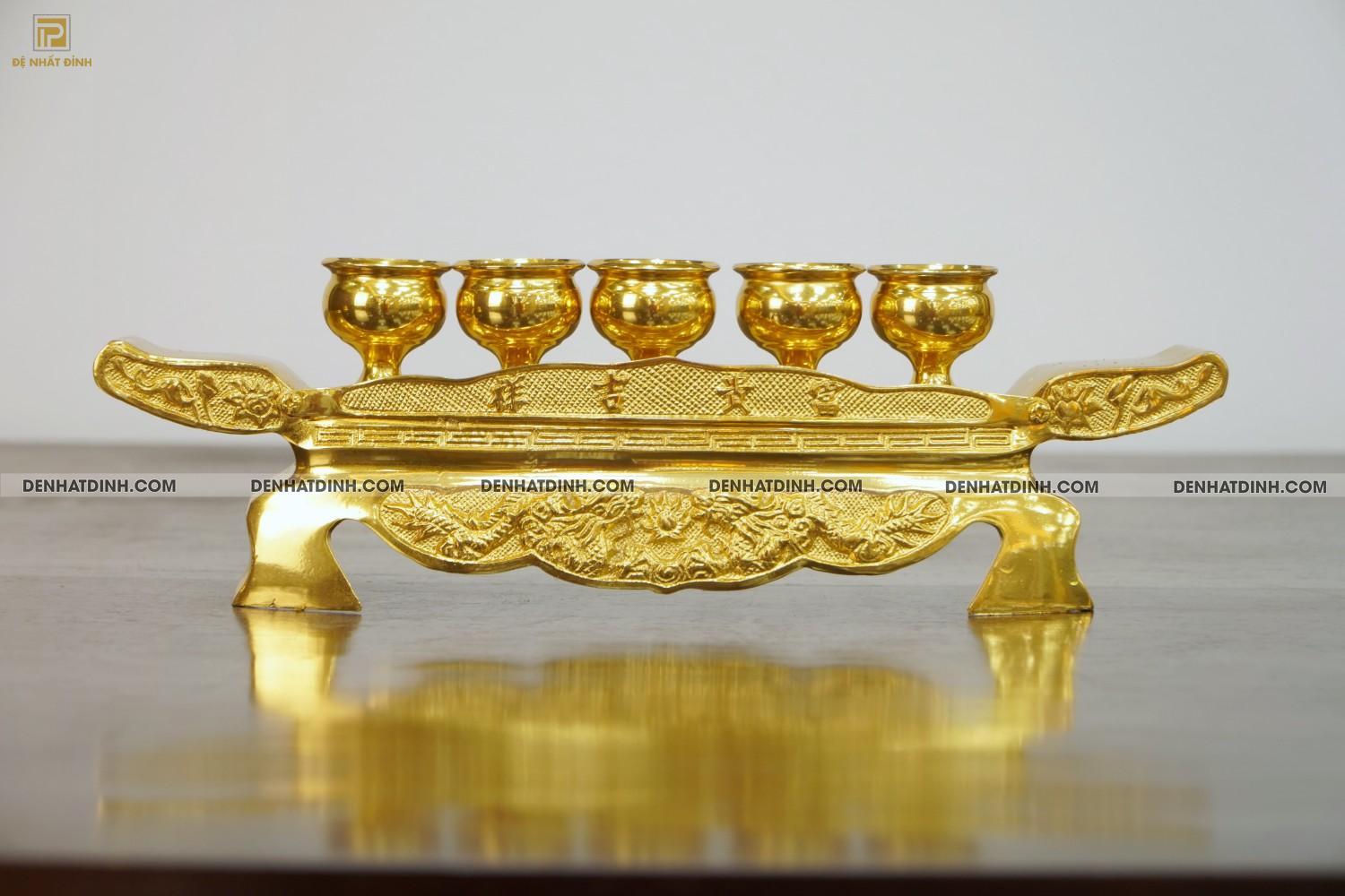 Khay chén 5 bằng đồng dát vàng 24k - Ảnh 11