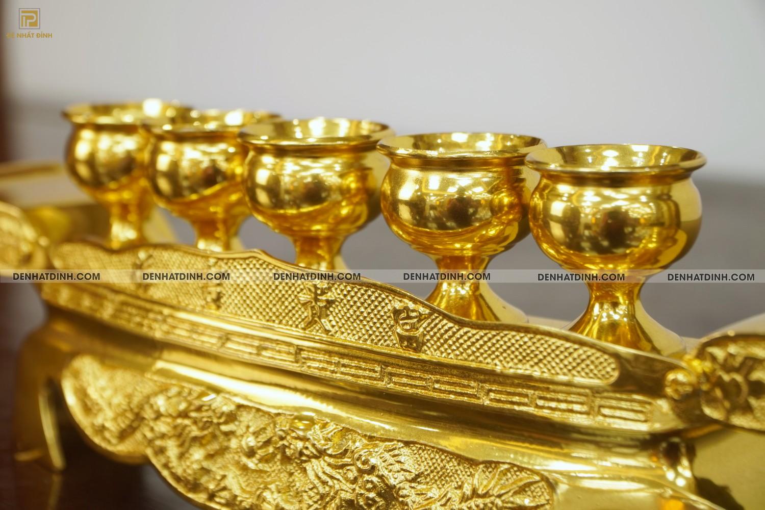 Khay chén 5 bằng đồng dát vàng 24k - Ảnh 8