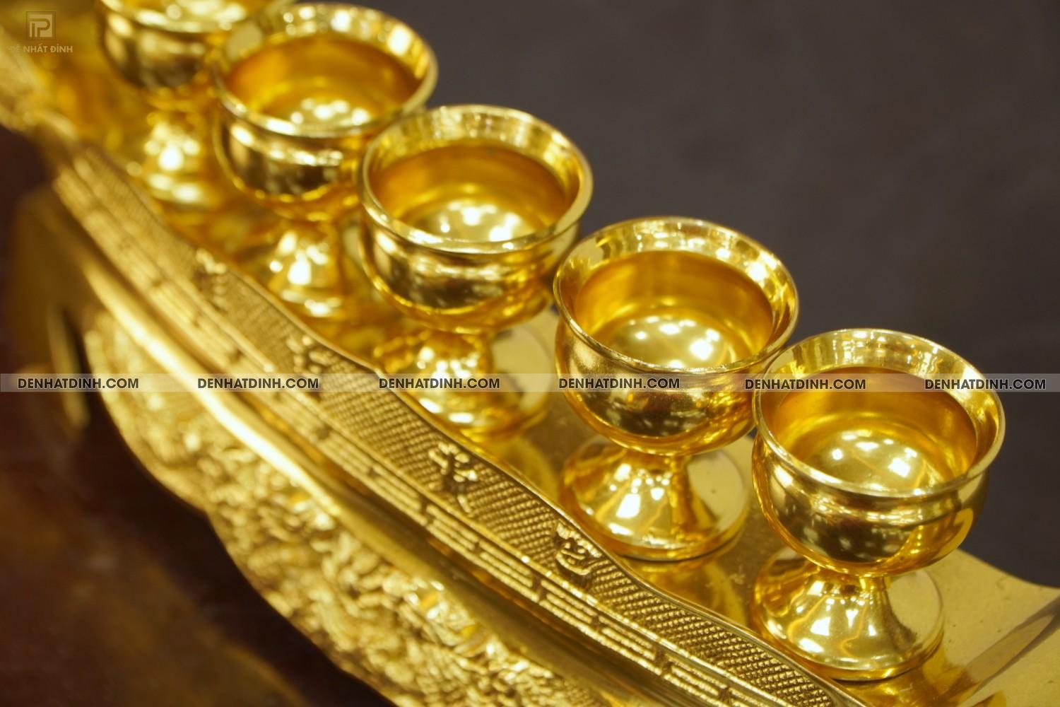 Khay chén 5 bằng đồng dát vàng 24k - Ảnh 4