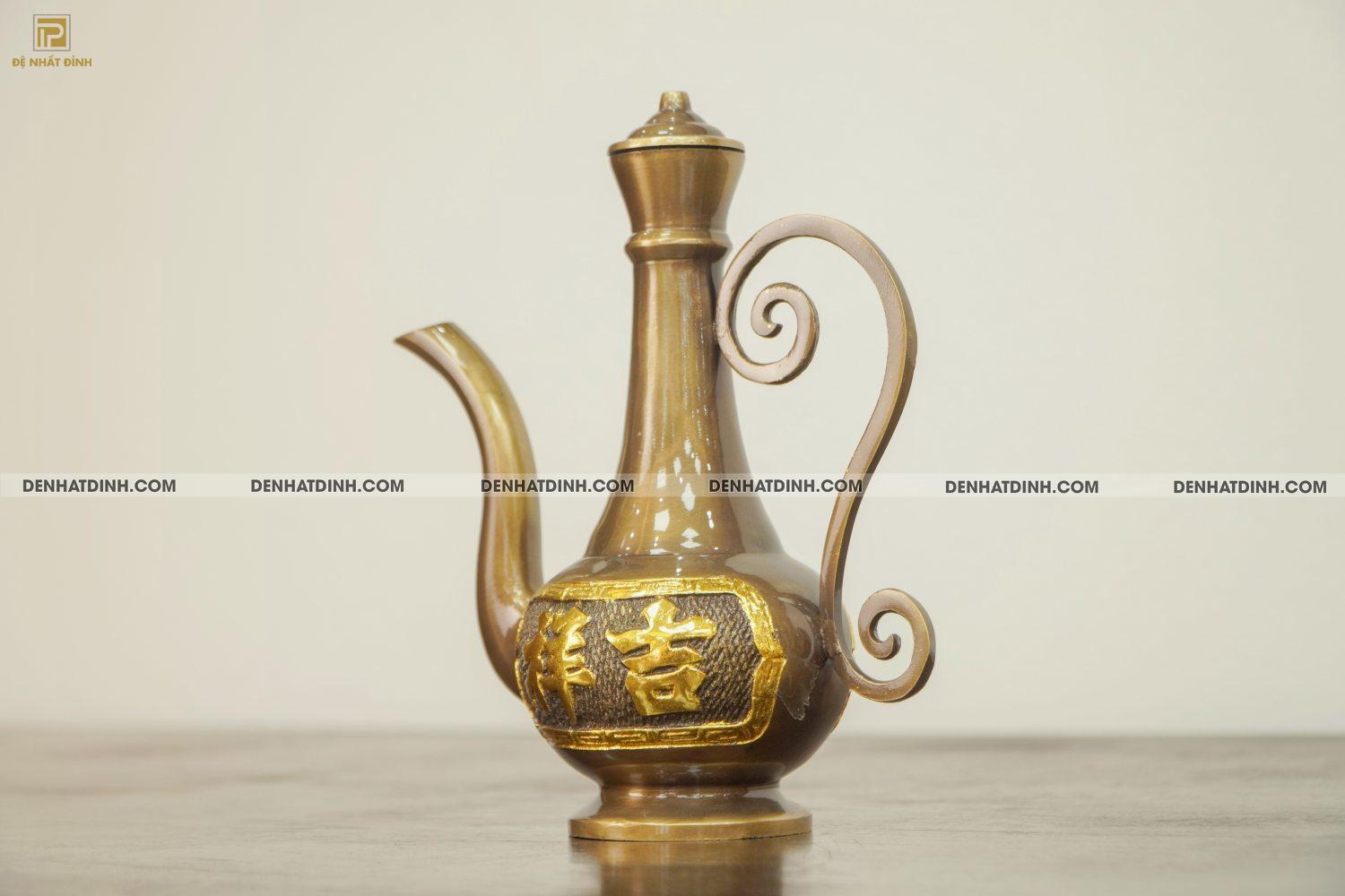 Ấm thờ bằng đồng hun cổ dát vàng điểm chữ - Ảnh 7