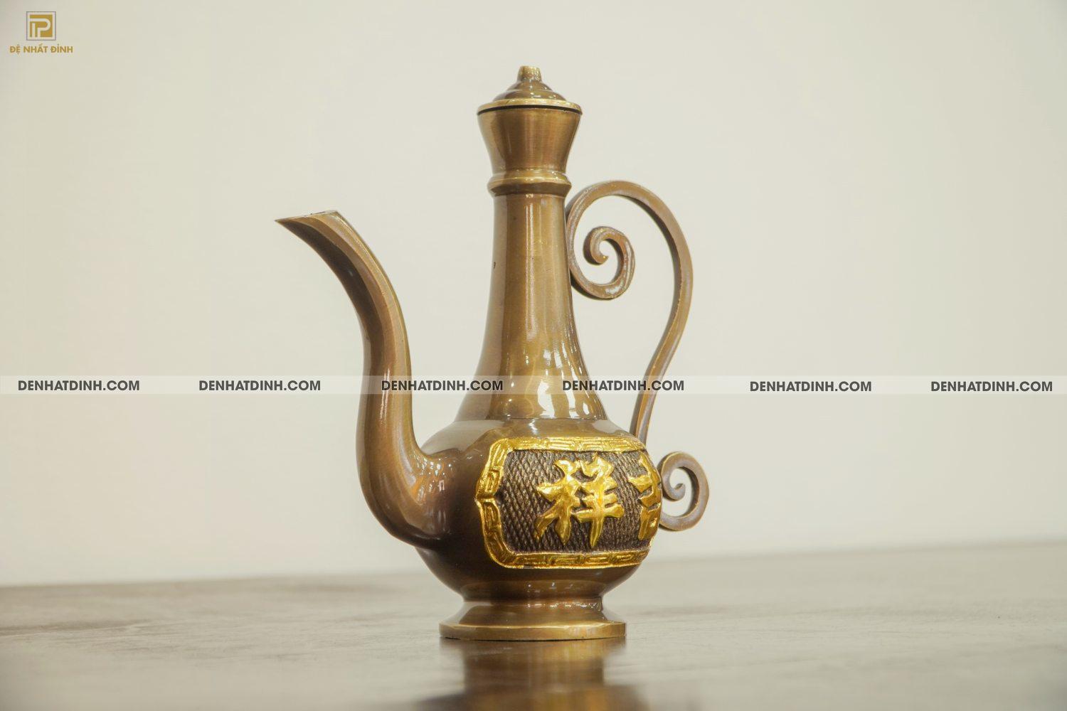 Ấm thờ bằng đồng hun cổ dát vàng điểm chữ - Ảnh 2