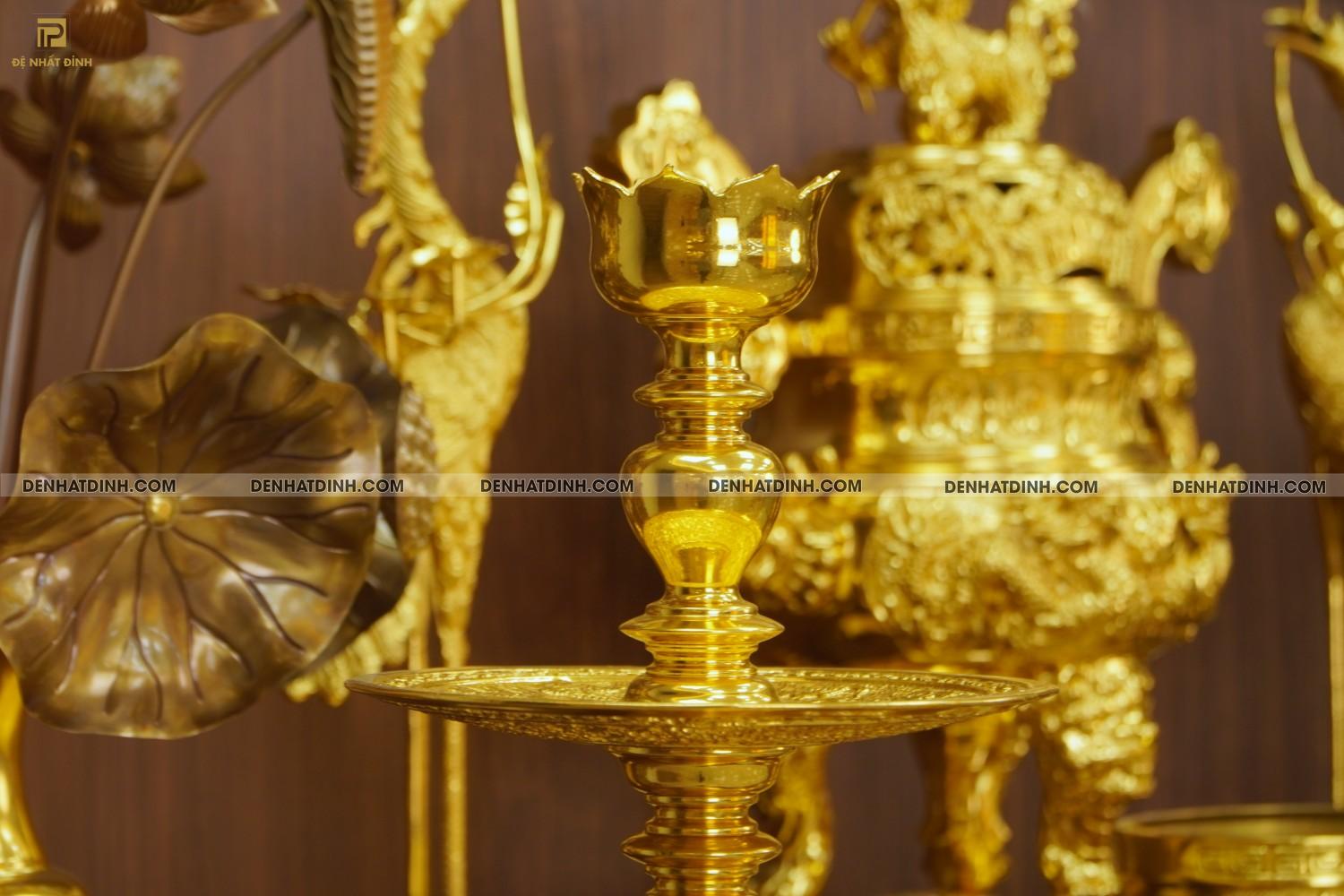 Bộ đỉnh đồng ngũ sự Cuốn Thư 65 dát vàng 24K cùng phụ kiện đồ thờ - Ảnh 14