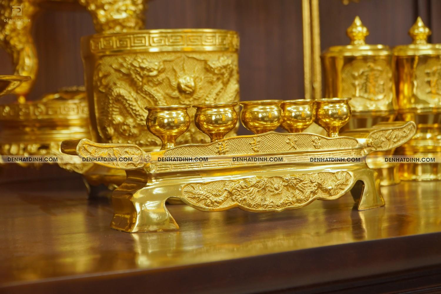 Bộ đỉnh đồng ngũ sự Cuốn Thư 65 dát vàng 24K cùng phụ kiện đồ thờ - Ảnh 12