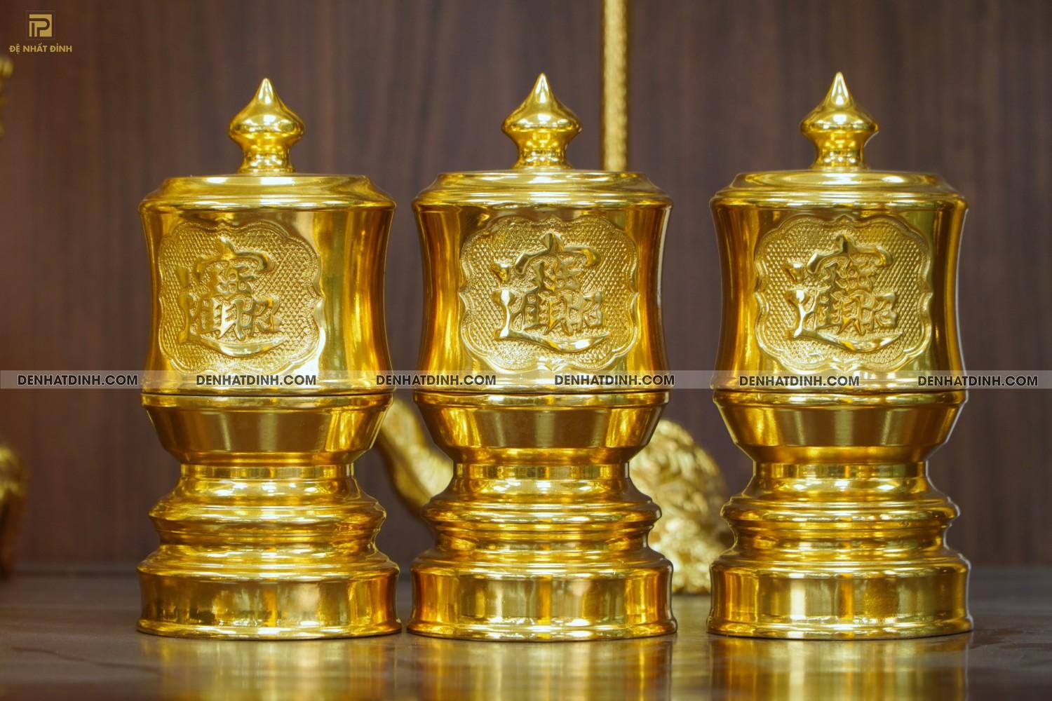 Bộ đỉnh đồng ngũ sự Cuốn Thư 65 dát vàng 24K cùng phụ kiện đồ thờ - Ảnh 10