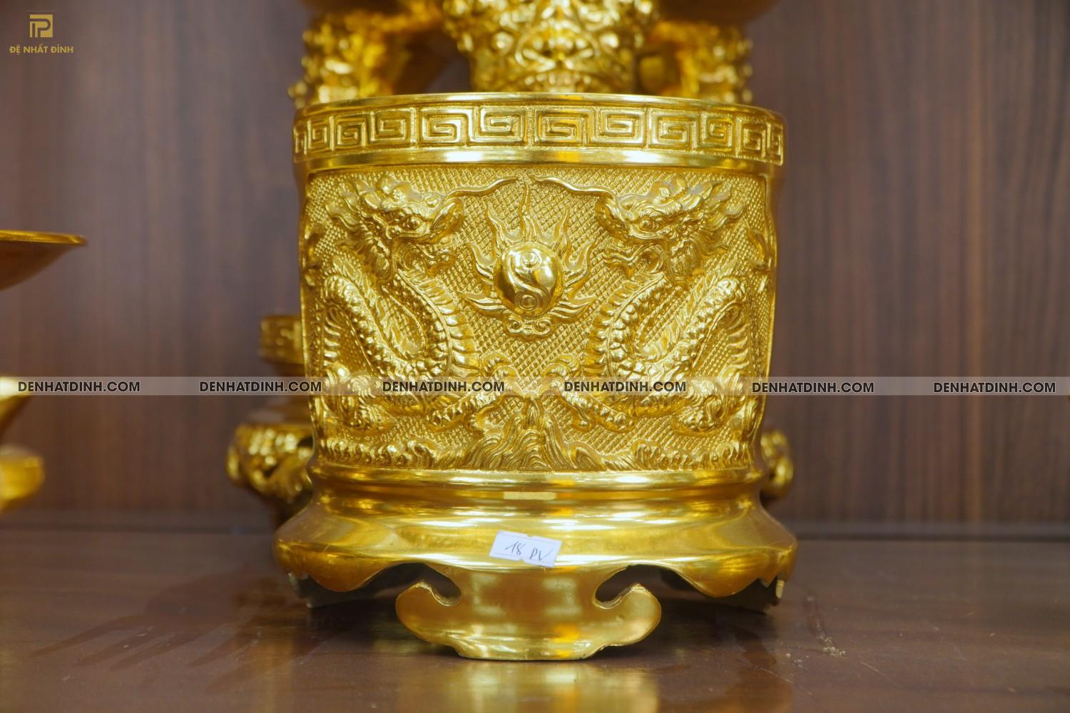 Bộ đỉnh đồng ngũ sự Cuốn Thư 65 dát vàng 24K cùng phụ kiện đồ thờ - Ảnh 9