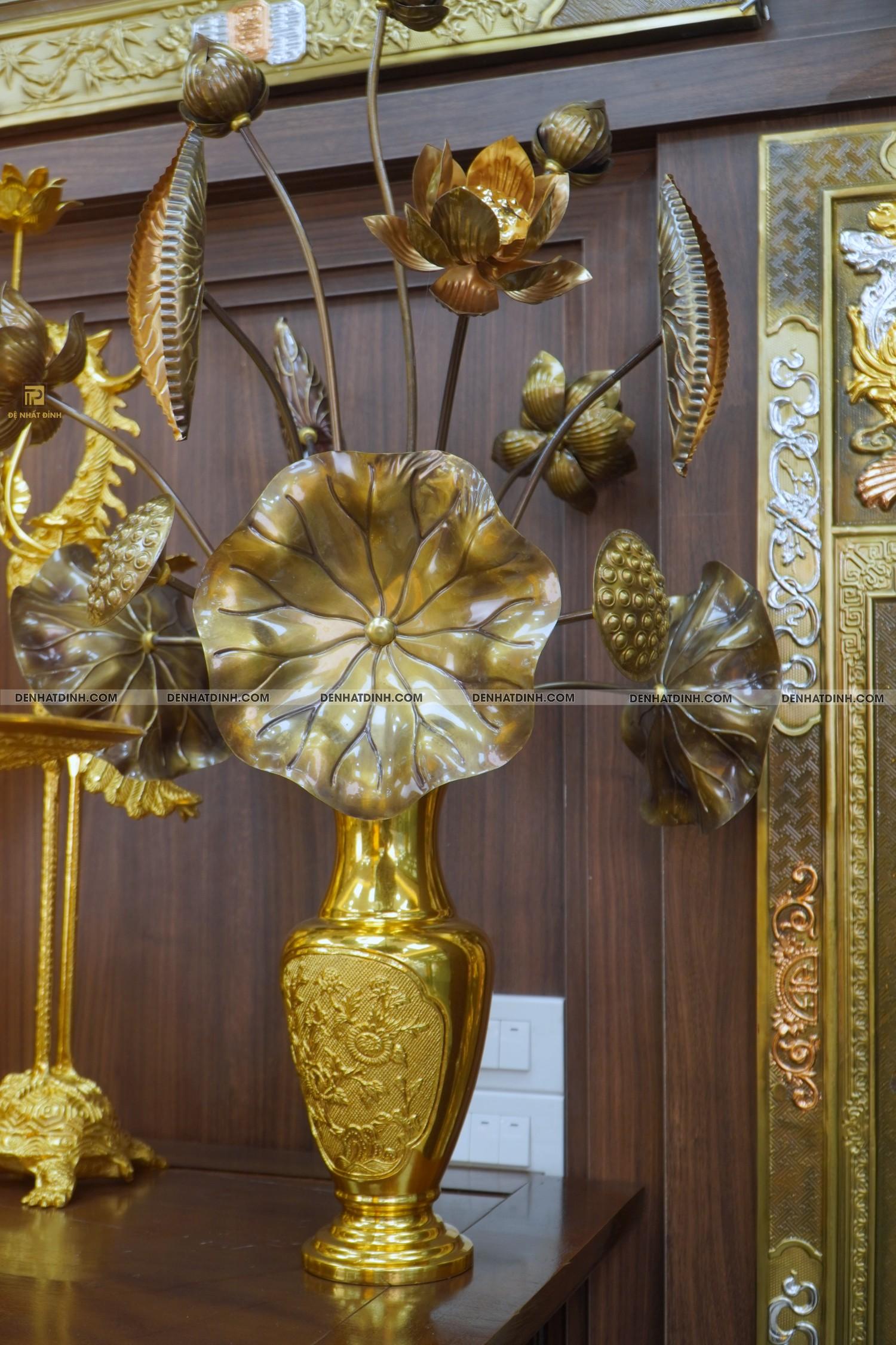 Bộ đỉnh đồng ngũ sự Cuốn Thư 65 dát vàng 24K cùng phụ kiện đồ thờ - Ảnh 6