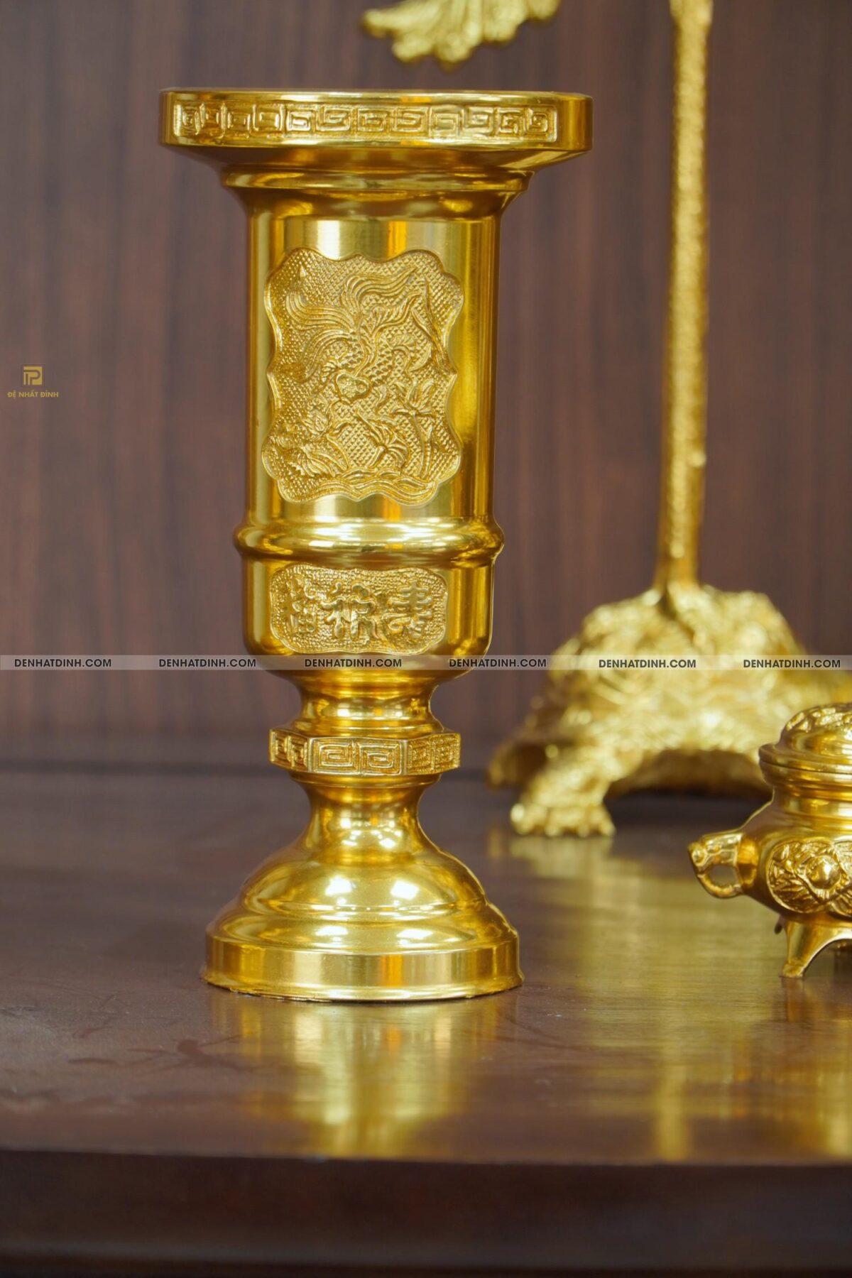 Bộ đỉnh đồng ngũ sự Cuốn Thư 65 cùng 4 phụ kiện dát vàng toàn bộ - Ảnh 6