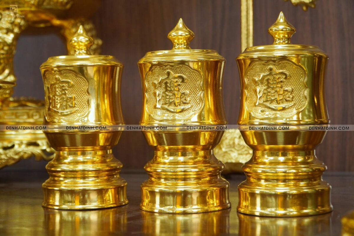 Bộ đỉnh đồng ngũ sự Cuốn Thư 65 cùng 4 phụ kiện dát vàng toàn bộ - Ảnh 4