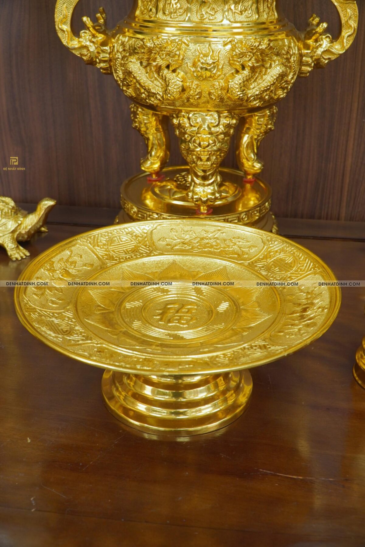 Bộ đỉnh đồng ngũ sự Cuốn Thư 65 cùng 4 phụ kiện dát vàng toàn bộ - Ảnh 7