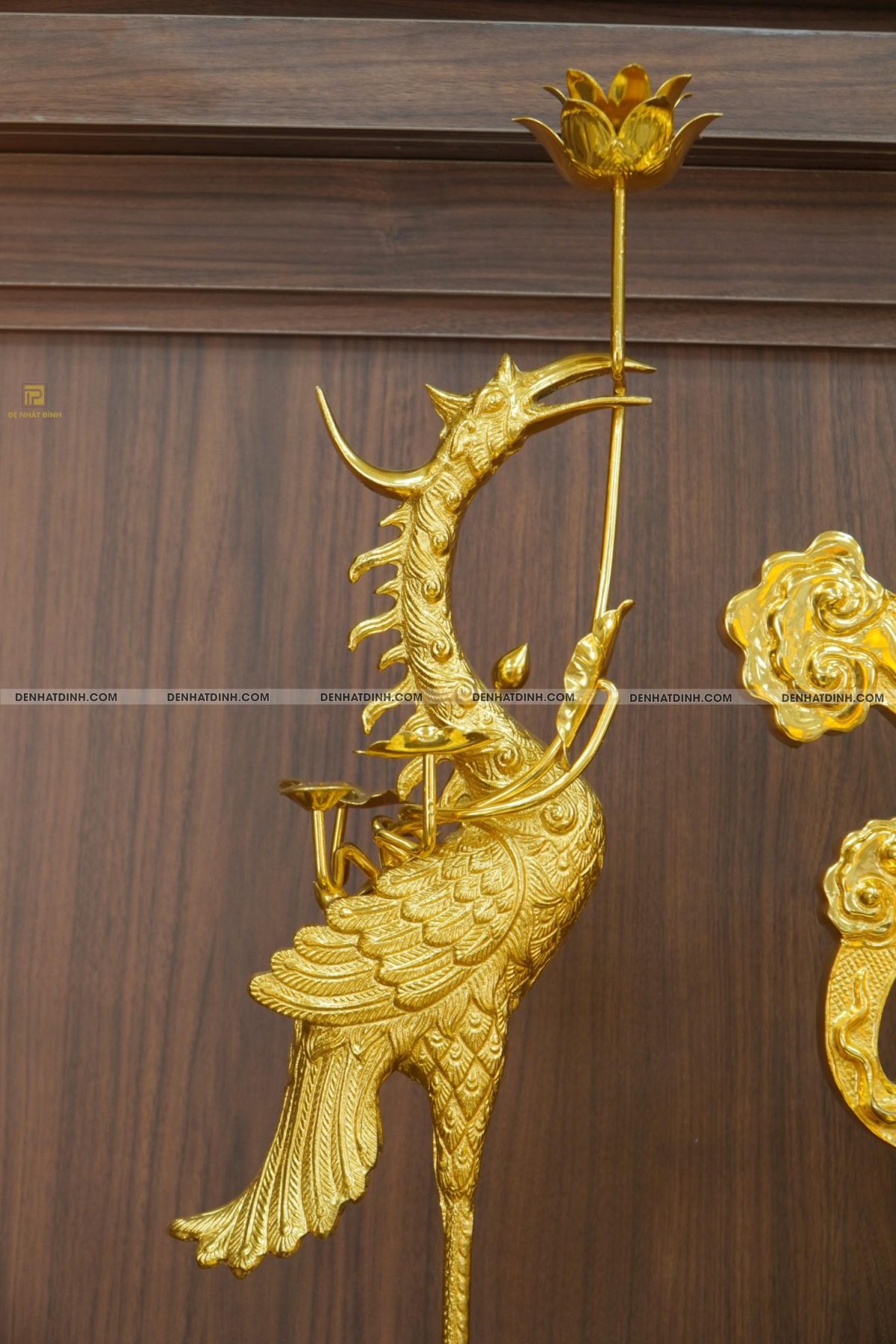 Bộ đỉnh đồng ngũ sự Cuốn Thư 65 dát vàng 24K cùng ống hương, mâm bồng, bát hương, chén thờ - Ảnh 5