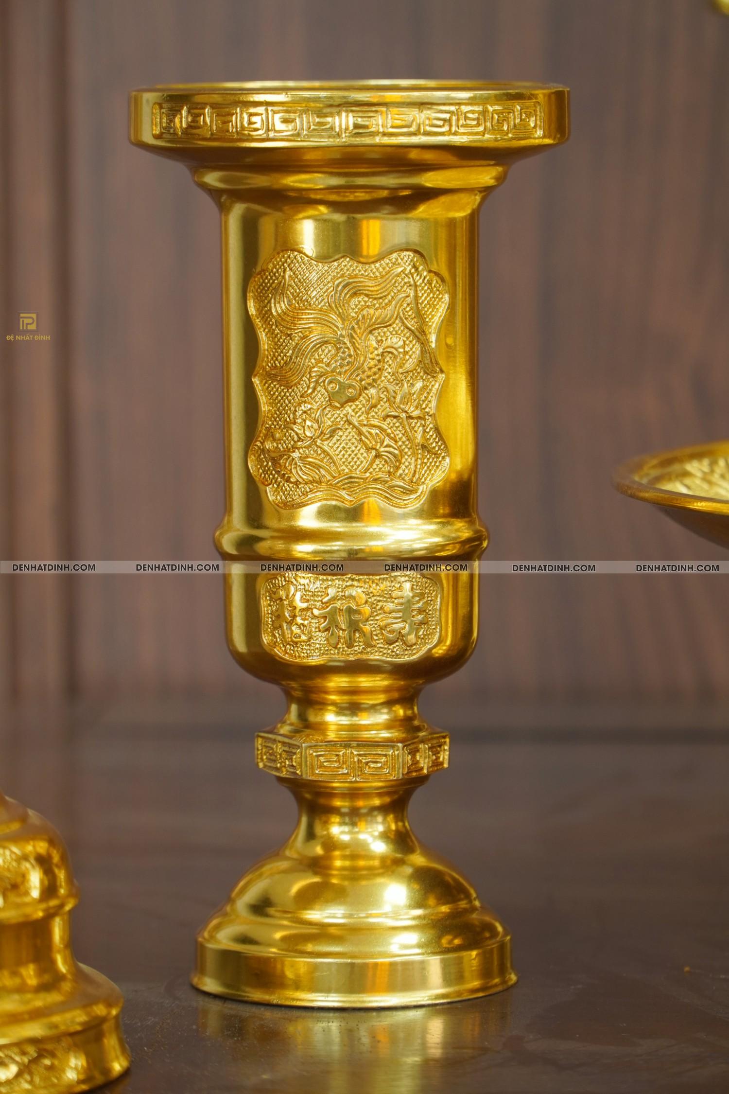 Bộ đỉnh đồng ngũ sự Cuốn Thư 65 dát vàng 24K cùng ống hương, mâm bồng, bát hương, chén thờ - Ảnh 6