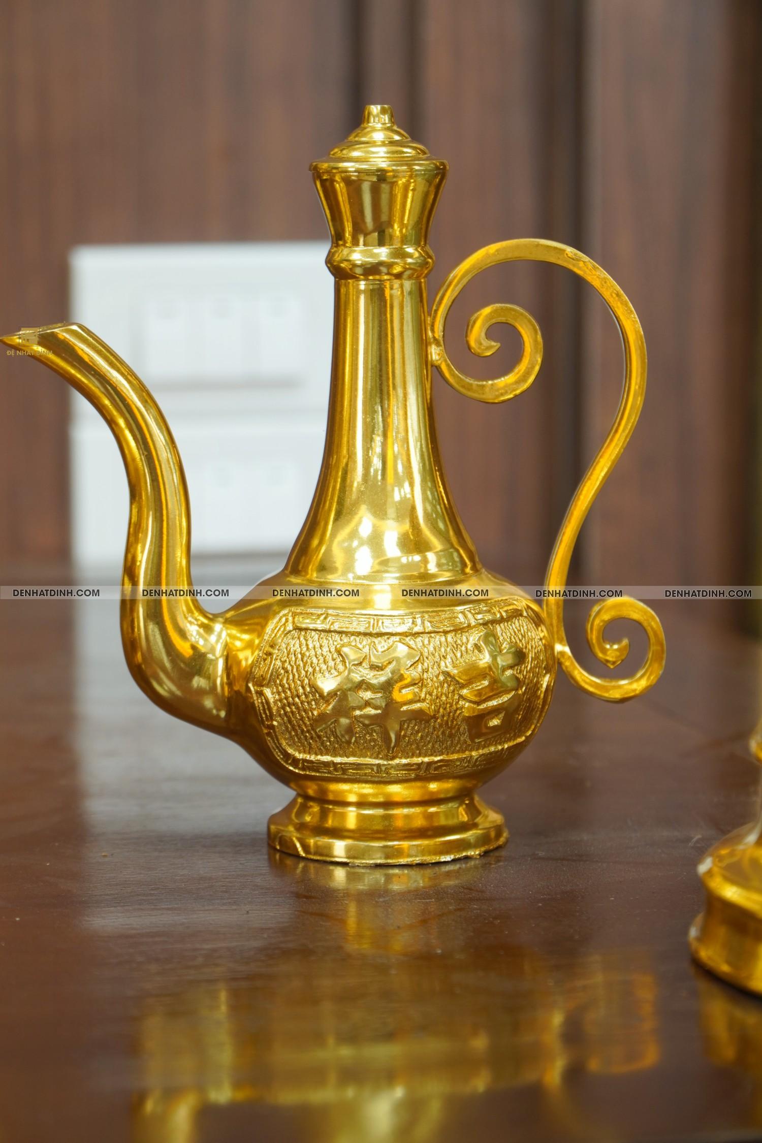 Bộ đỉnh đồng ngũ sự Cuốn Thư 65 dát vàng 24K cùng ống hương, mâm bồng, bát hương, chén thờ - Ảnh 7