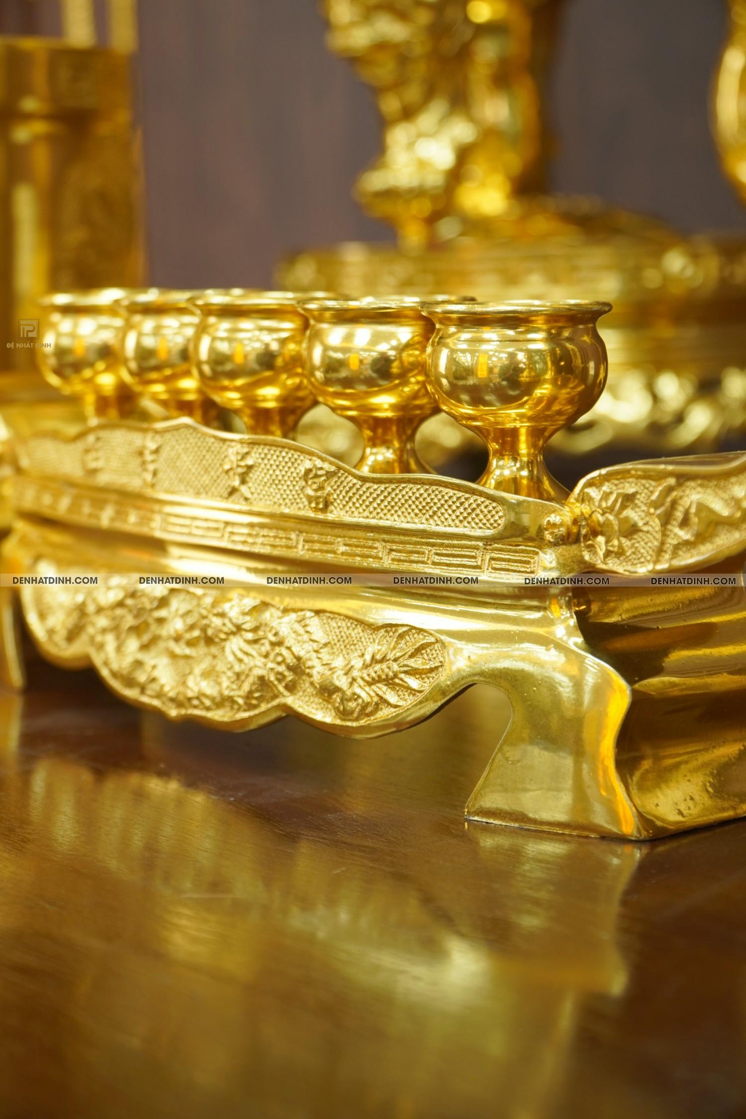 Bộ đỉnh đồng ngũ sự Cuốn Thư 65 dát vàng 24K cùng ống hương, mâm bồng, bát hương, chén thờ - Ảnh 10