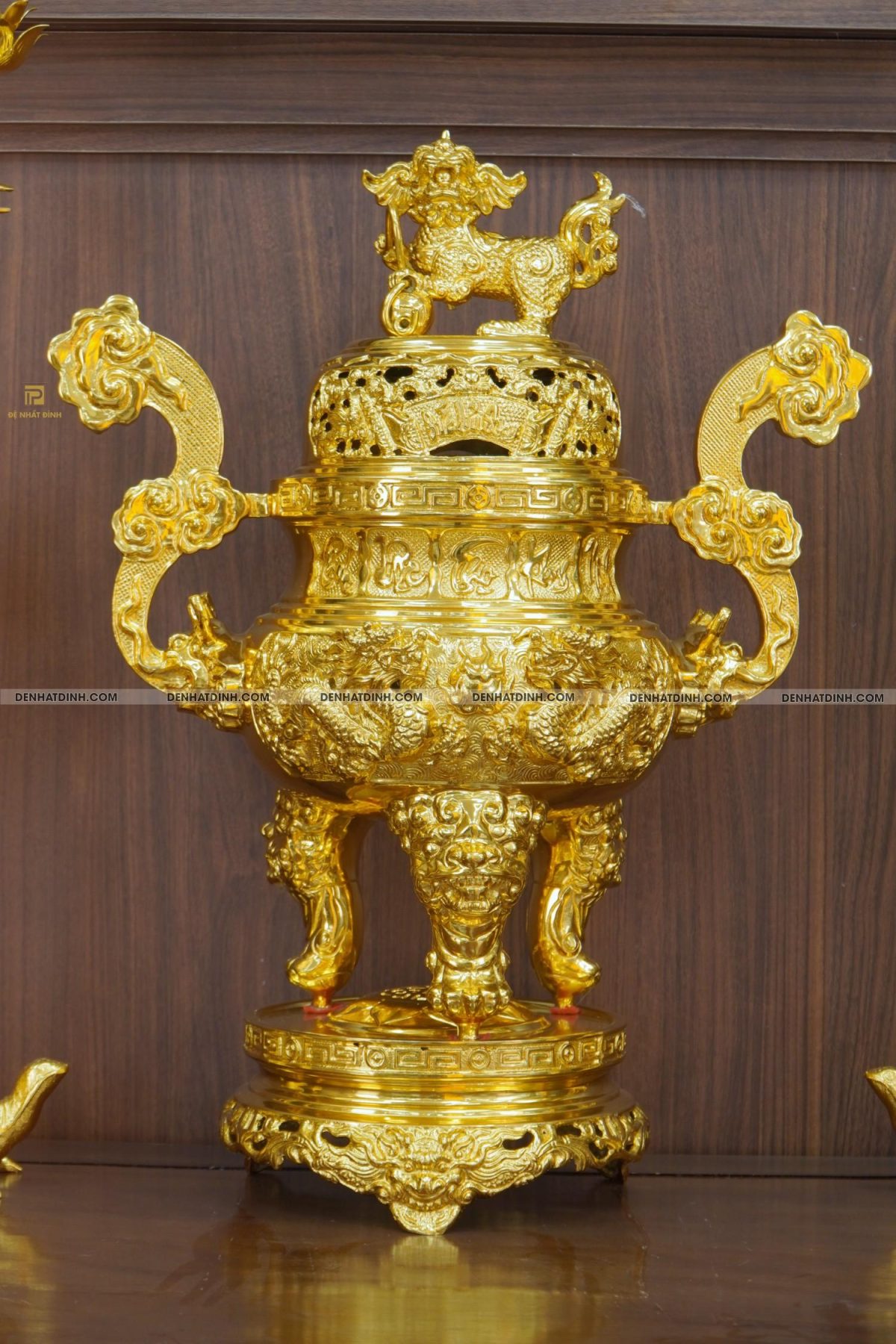 Bộ đỉnh đồng ngũ sự Cuốn Thư 65 nến cổ dát vàng 24K - Ảnh 3