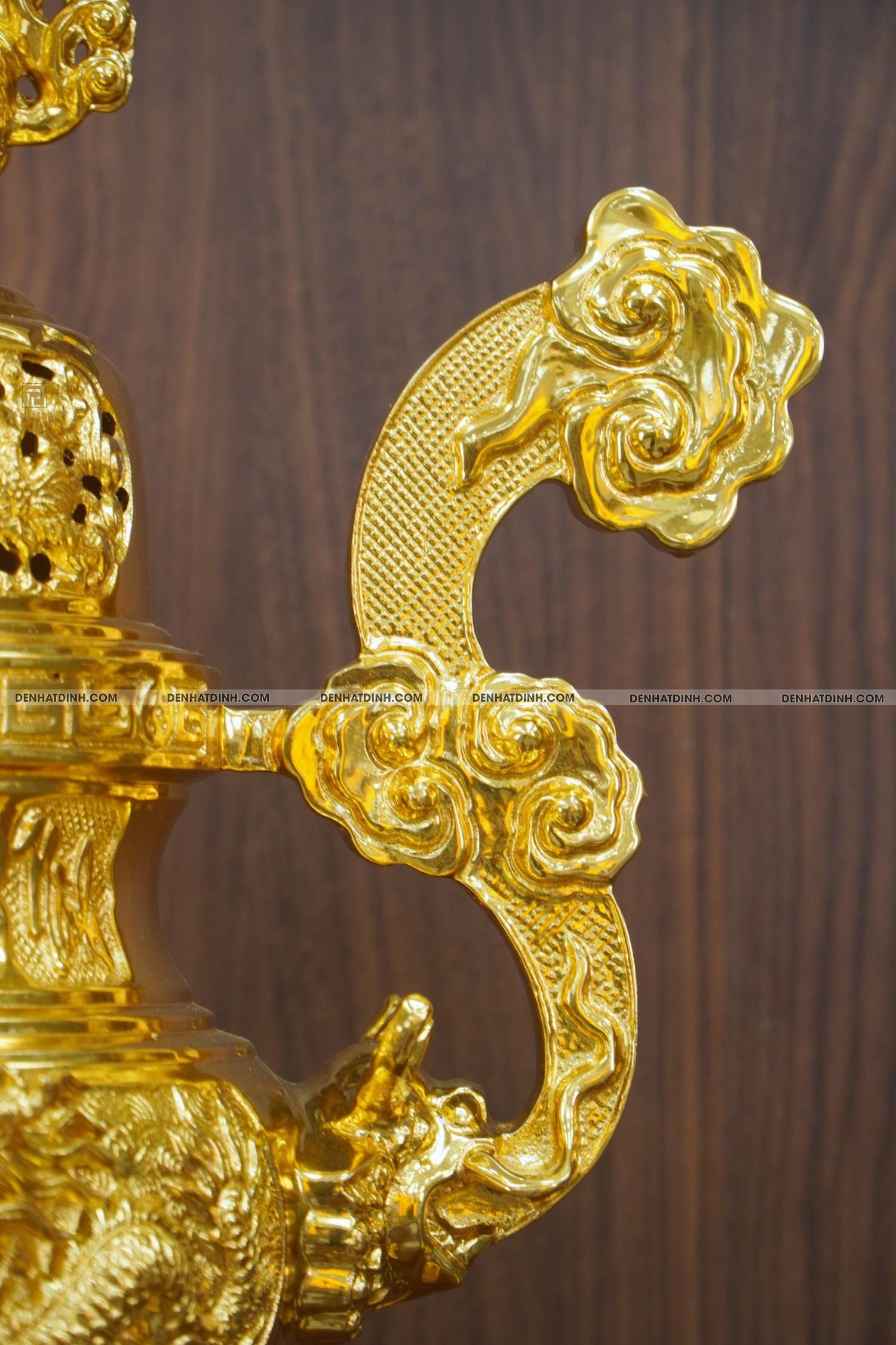 Bộ đỉnh đồng tam sự Cuốn Thư 65 hoa văn dát vàng 24K - Ảnh 5