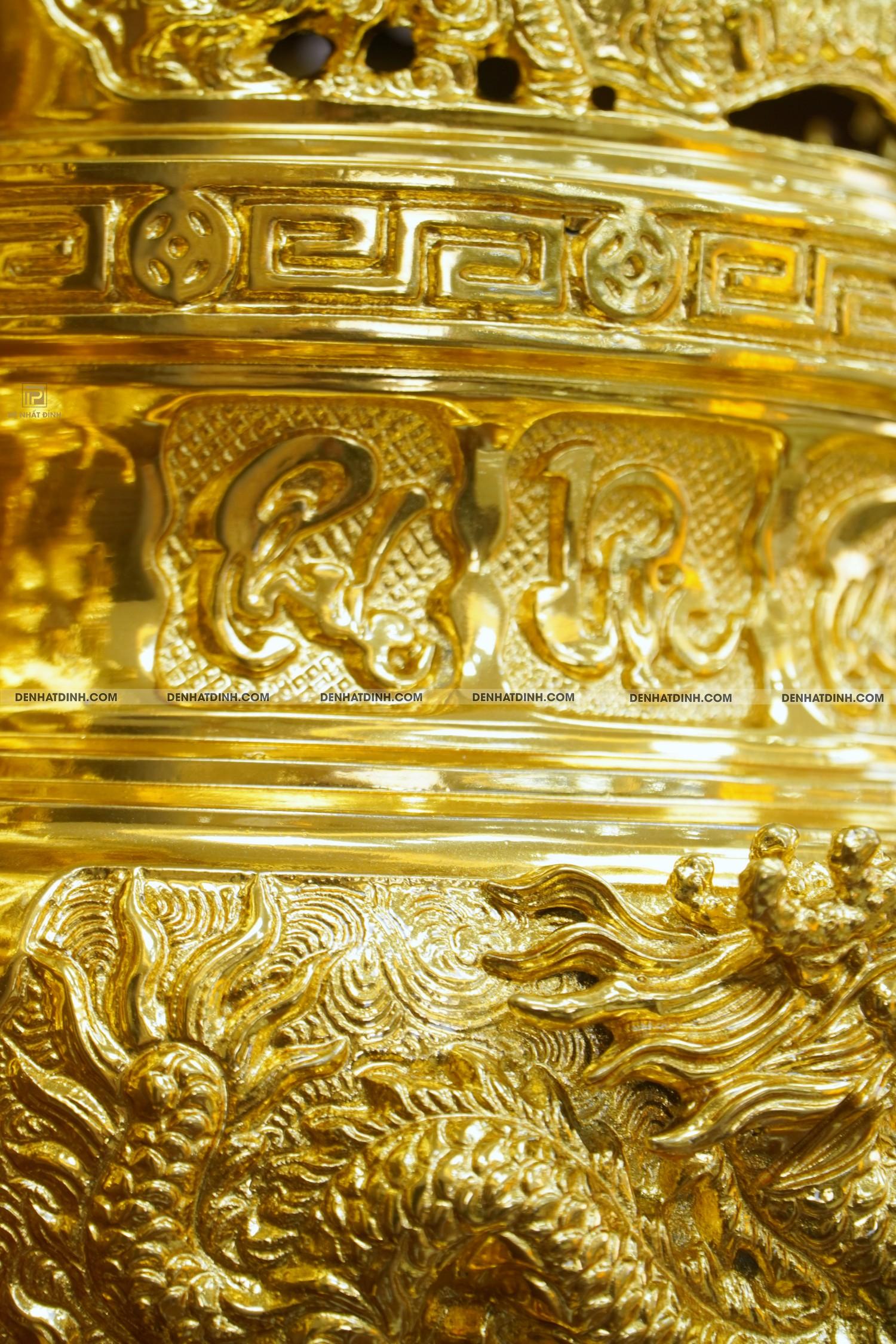 Bộ đỉnh đồng tam sự Cuốn Thư 65 hoa văn dát vàng 24K - Ảnh 7