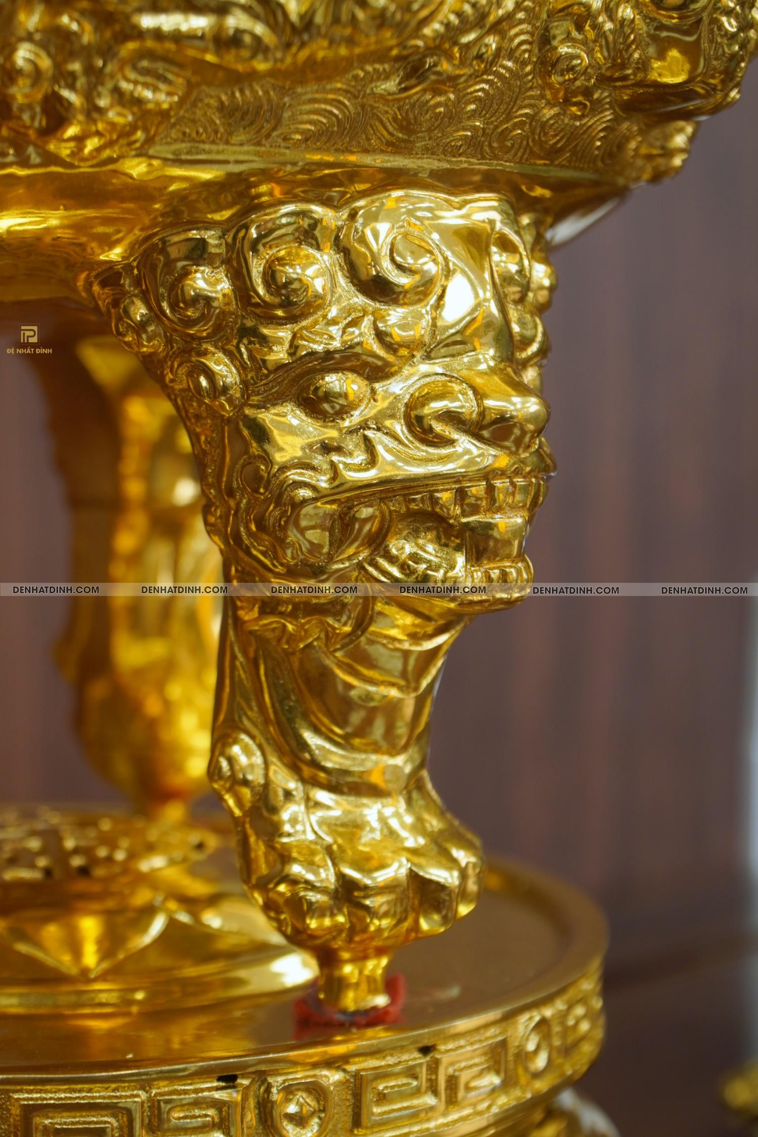 Bộ đỉnh đồng tam sự Cuốn Thư 65 hoa văn dát vàng 24K - Ảnh 8