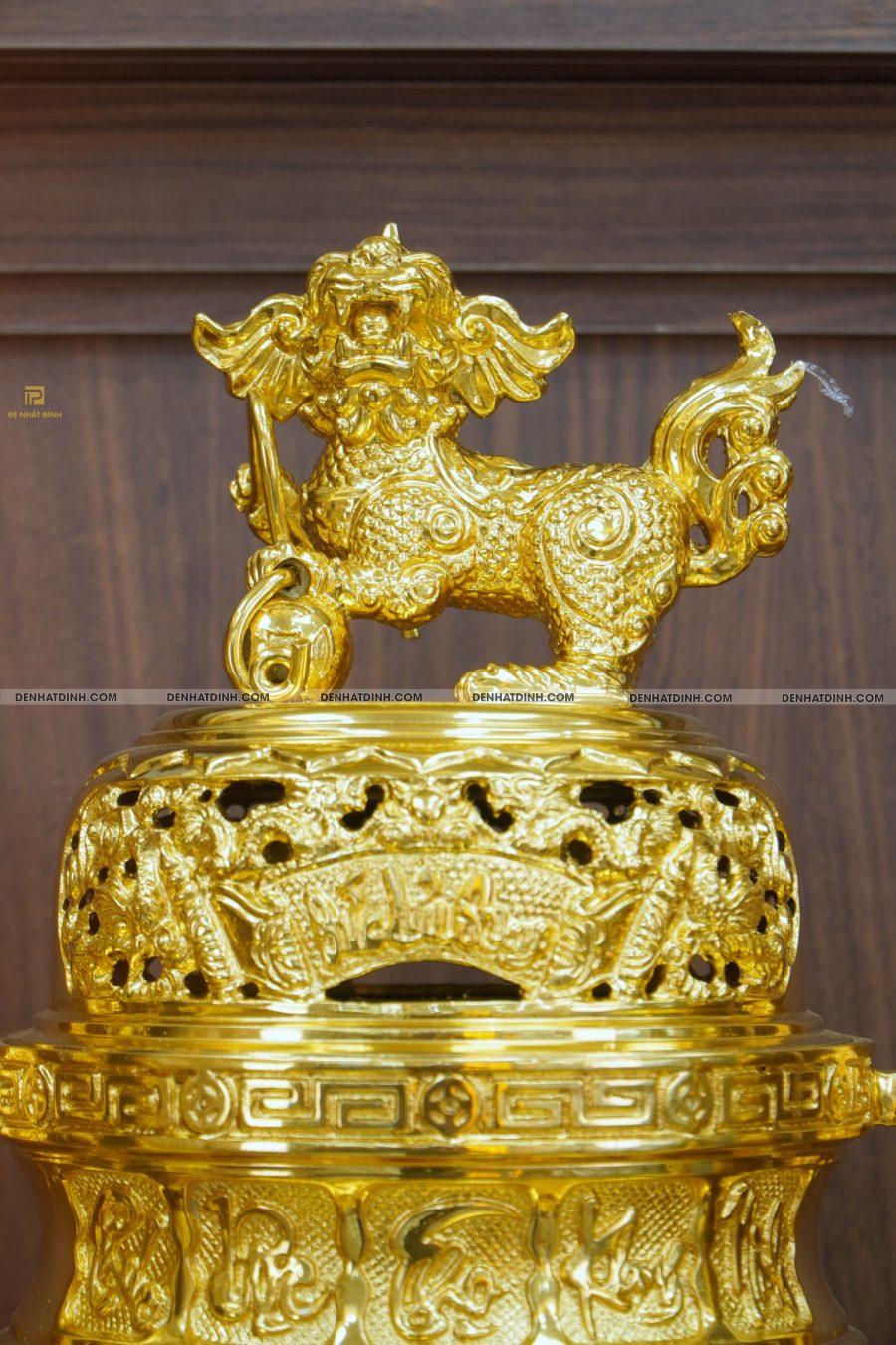 Bộ đỉnh đồng ngũ sự Cuốn Thư 65 hoa văn dát vàng toàn bộ - Hình ảnh 3